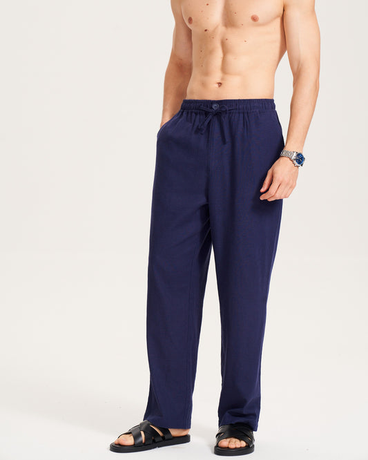 Linen Pant For Men Versatile Linen 5-Pocket Long Pants (Navy Blue) 5-pocket Long Pants - Navy Blue