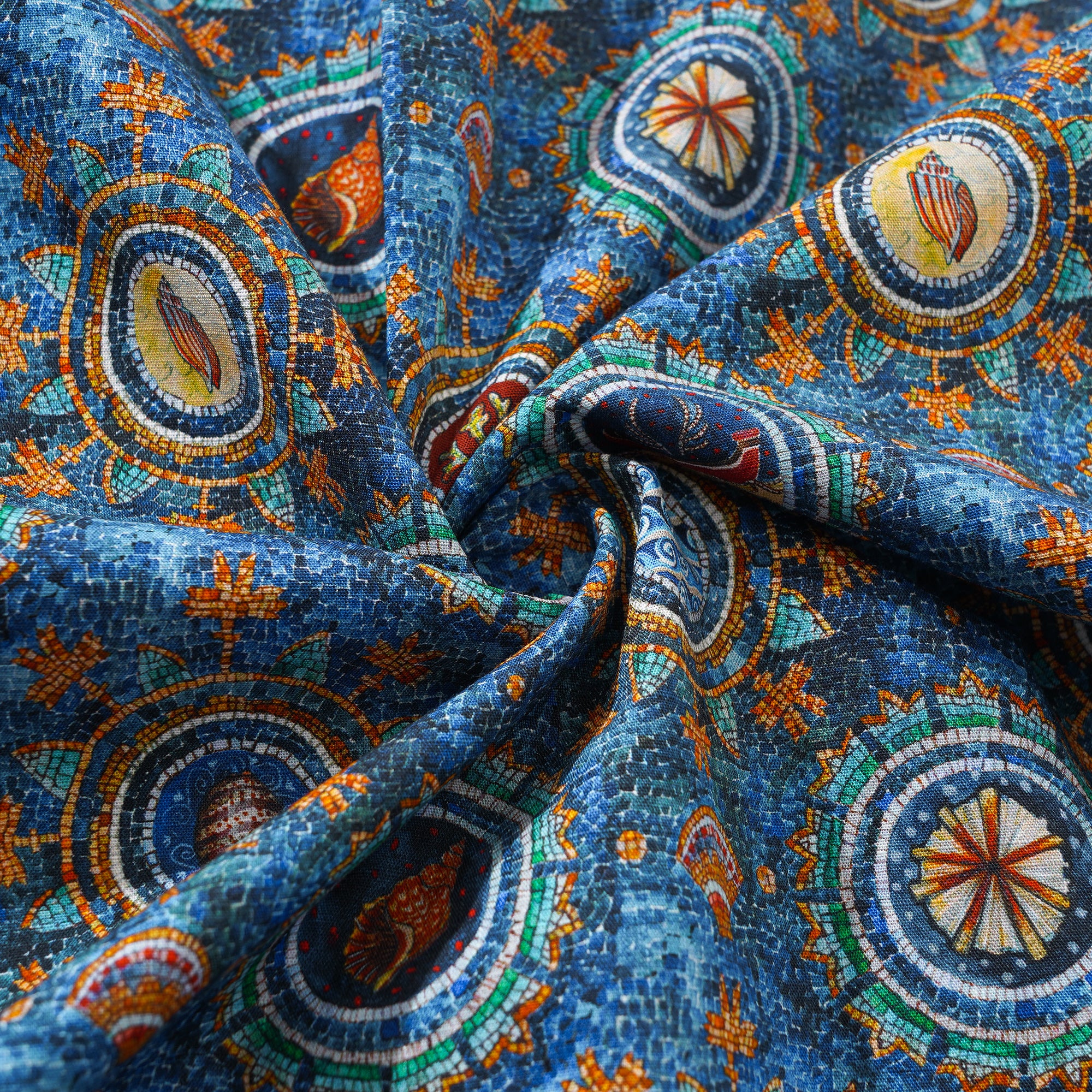 Herren-Hawaiian-Hemd Kurzärmel Button 100% Baumwollblau Aloha Shell Mosaic