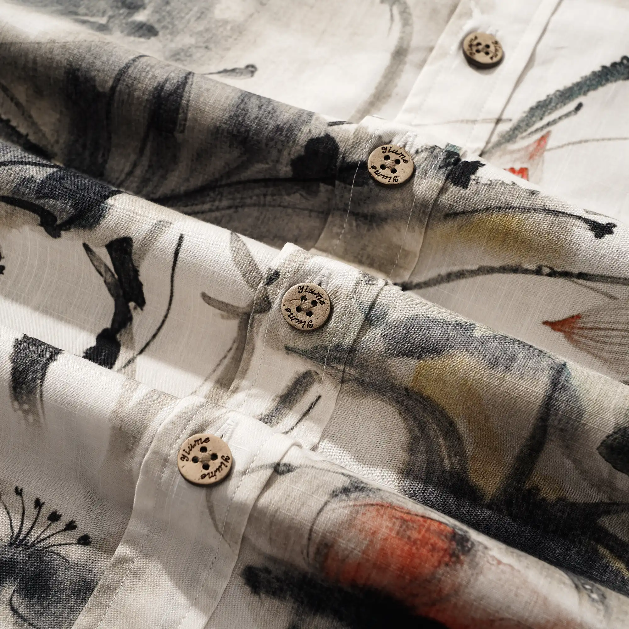 Men's Hawaiian Shirt Short Sleeve Button-down 100% Cotton Gray Aloha Eastern Lotus Elegance