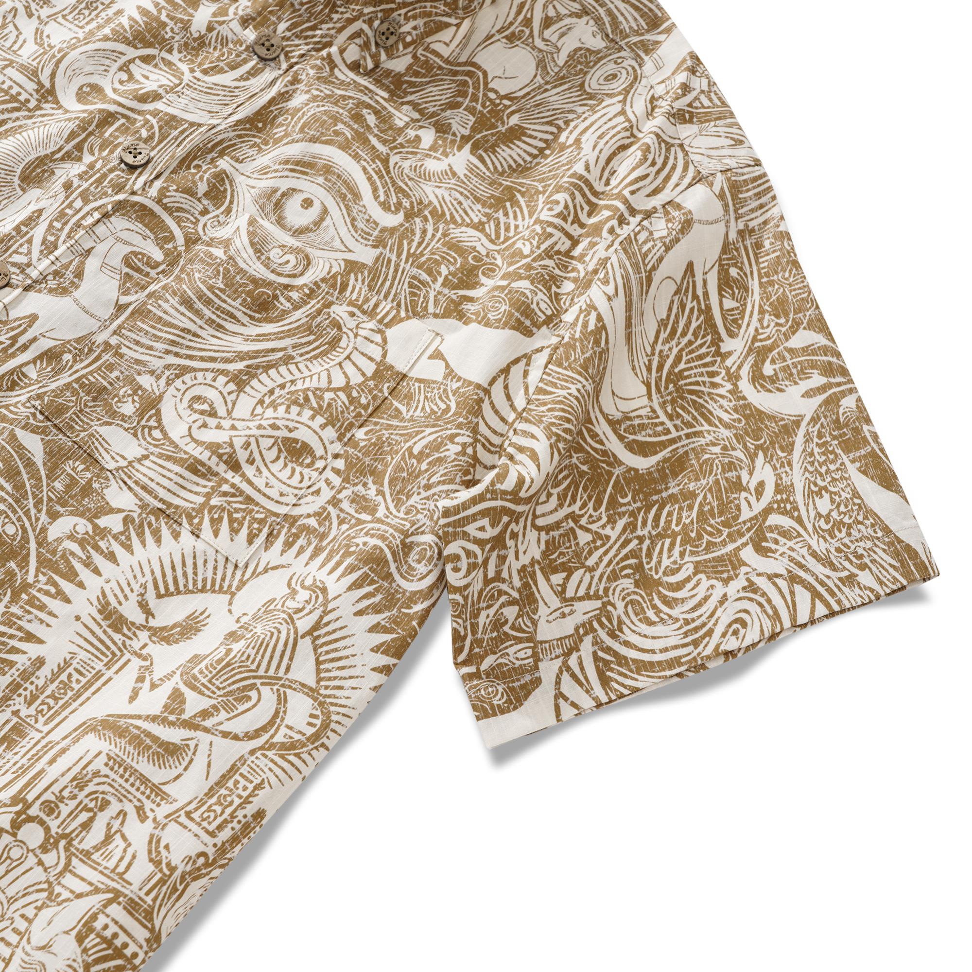 Chemise hawaïenne masculine à manches courtes à manches courtes 100% coton Brown Aloha Mythologie égyptienne ancienne