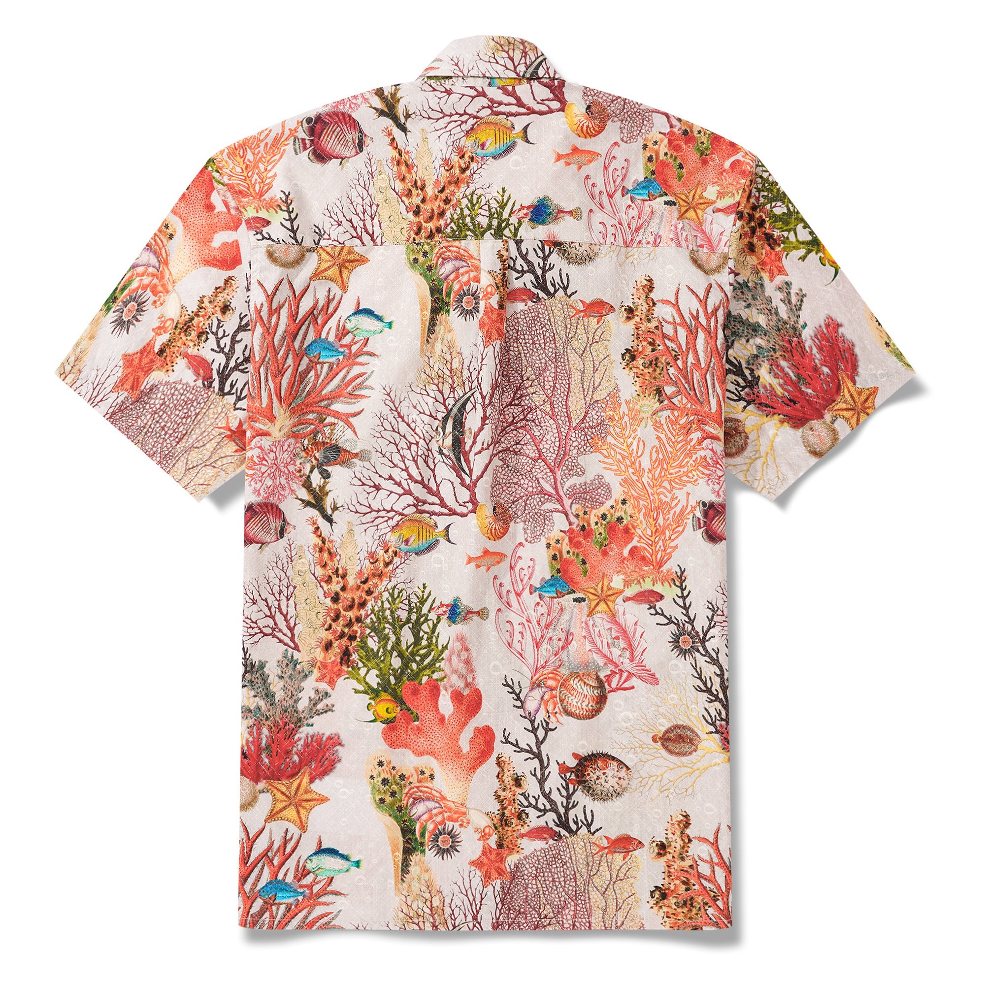 Men's Hawaiian Shirt Short Sleeve Button-down 100% Cotton Beige Aloha Marine Fantasia