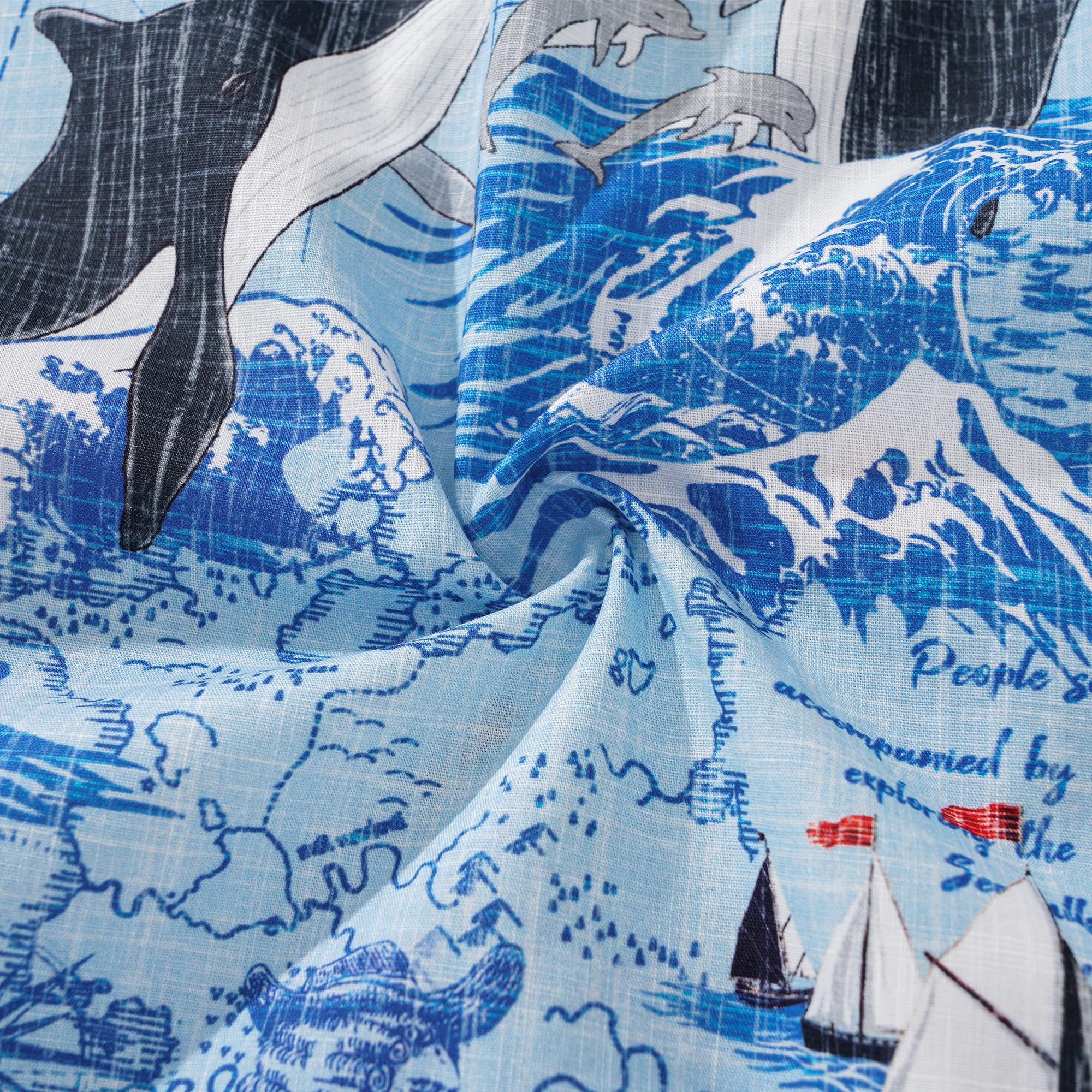 Men's Hawaiian Shirt Short Sleeve Button-down 100% Cotton White Aloha Joyful Ocean