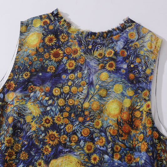 Hawaiian Kleid für Frauen Strandurlaub Kleid Van Gogh Sonnenblume V-Ausschnitt Kleid