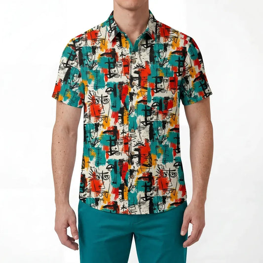 LeosWare men's art-inspired Hawaiian shirt, button-up