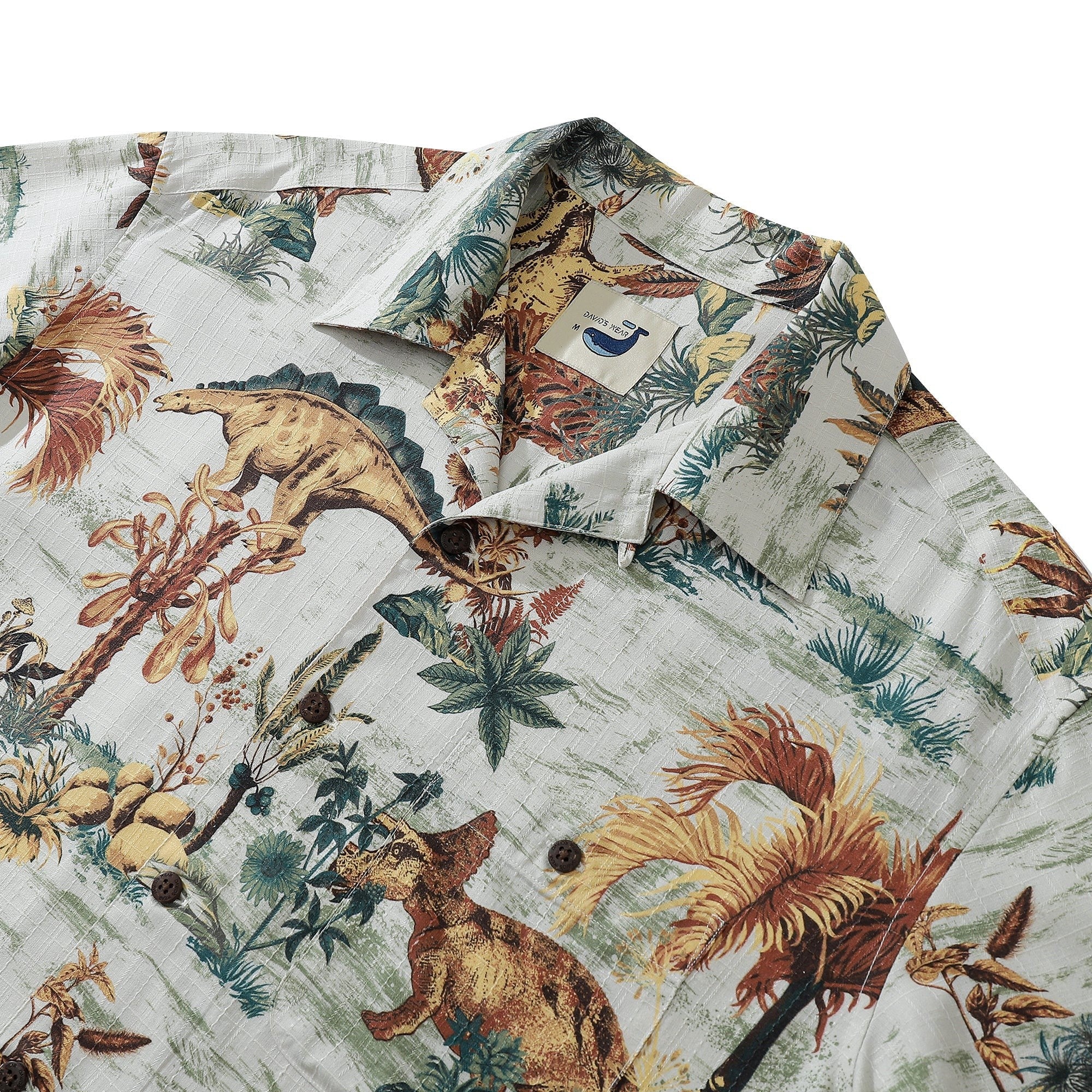 100% Silk Men's Dinosaur Shirts With Camp Collar Jurassic Dinos Park Luxurious - Silk Dinosaur Land(silk)