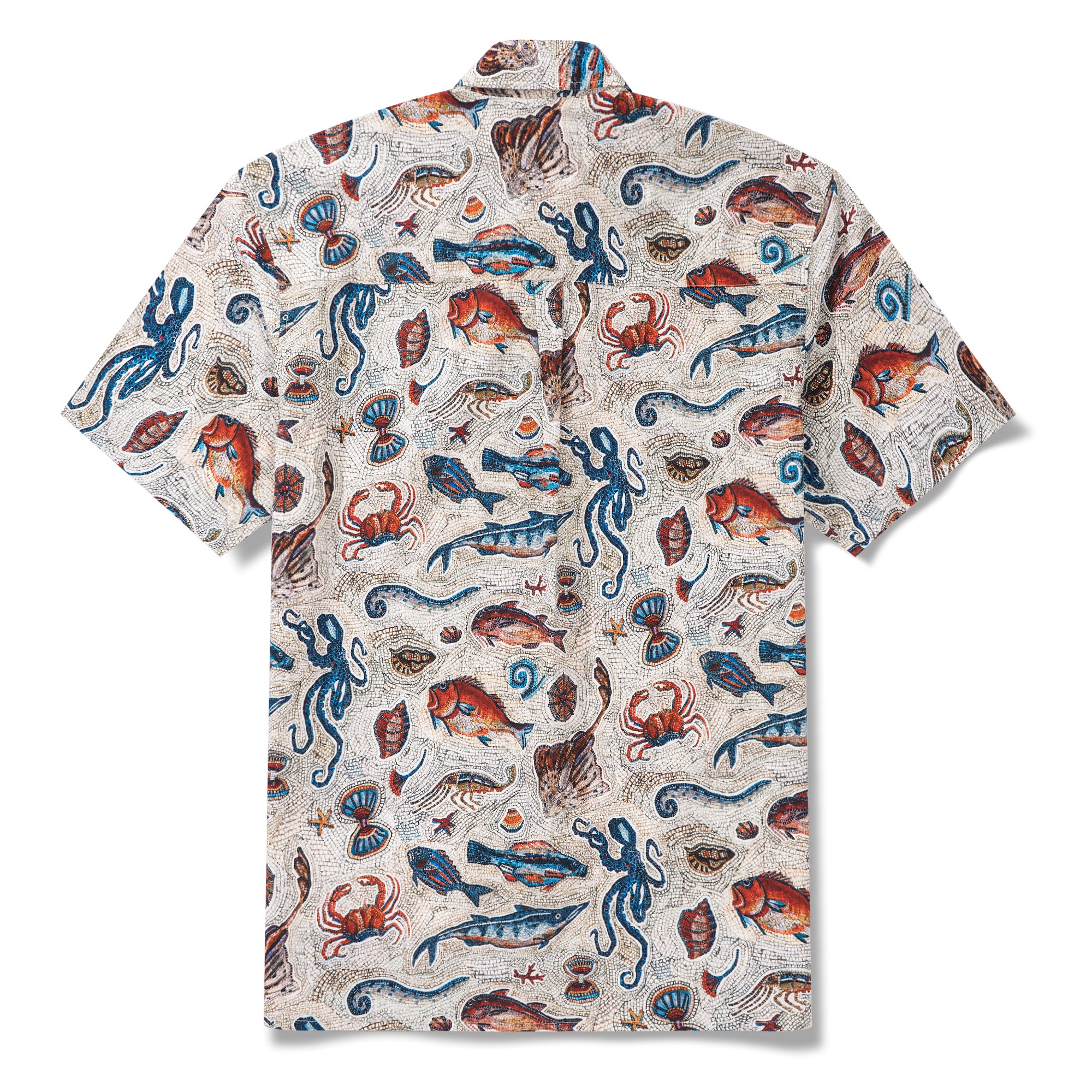 Men's Hawaiian Shirt Short Sleeve Button-down 100% Cotton Beige Aloha Seaside Mosaic