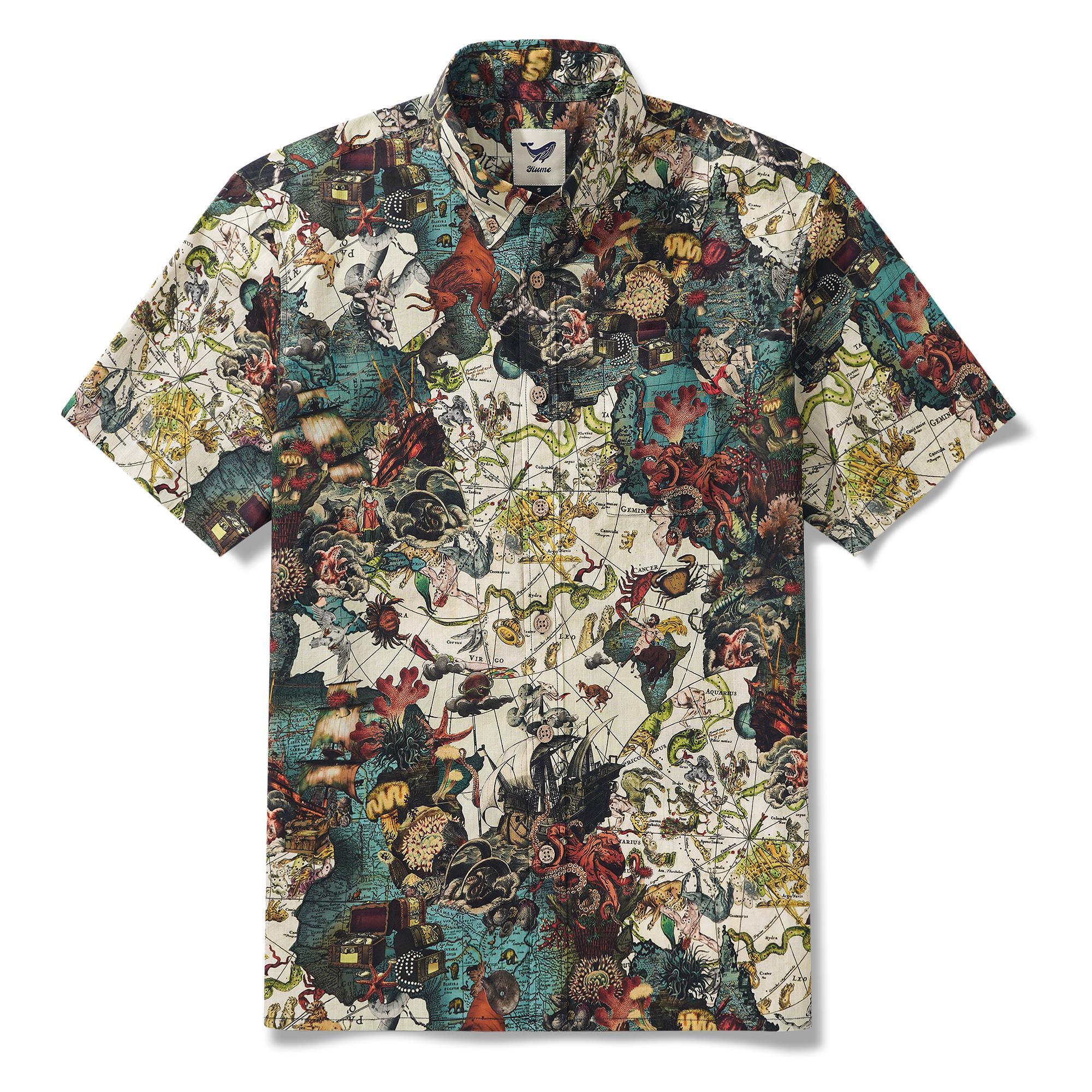 Chemise hawaïenne masculine à manches courtes à manches courtes 100% coton blanc aloha navigation fantaisie