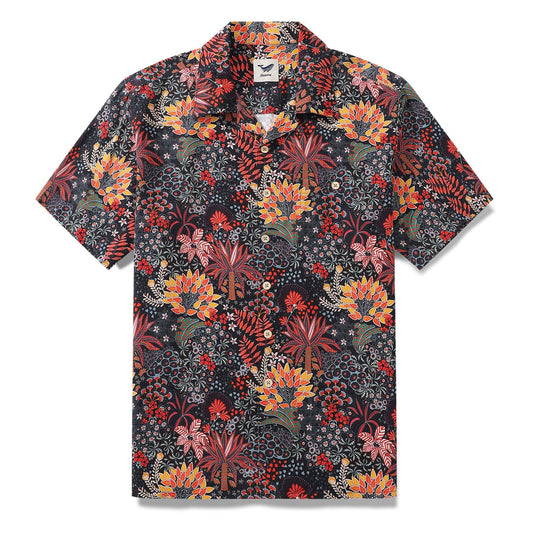 Men's silk Hawaiian shirt with quirky plants print