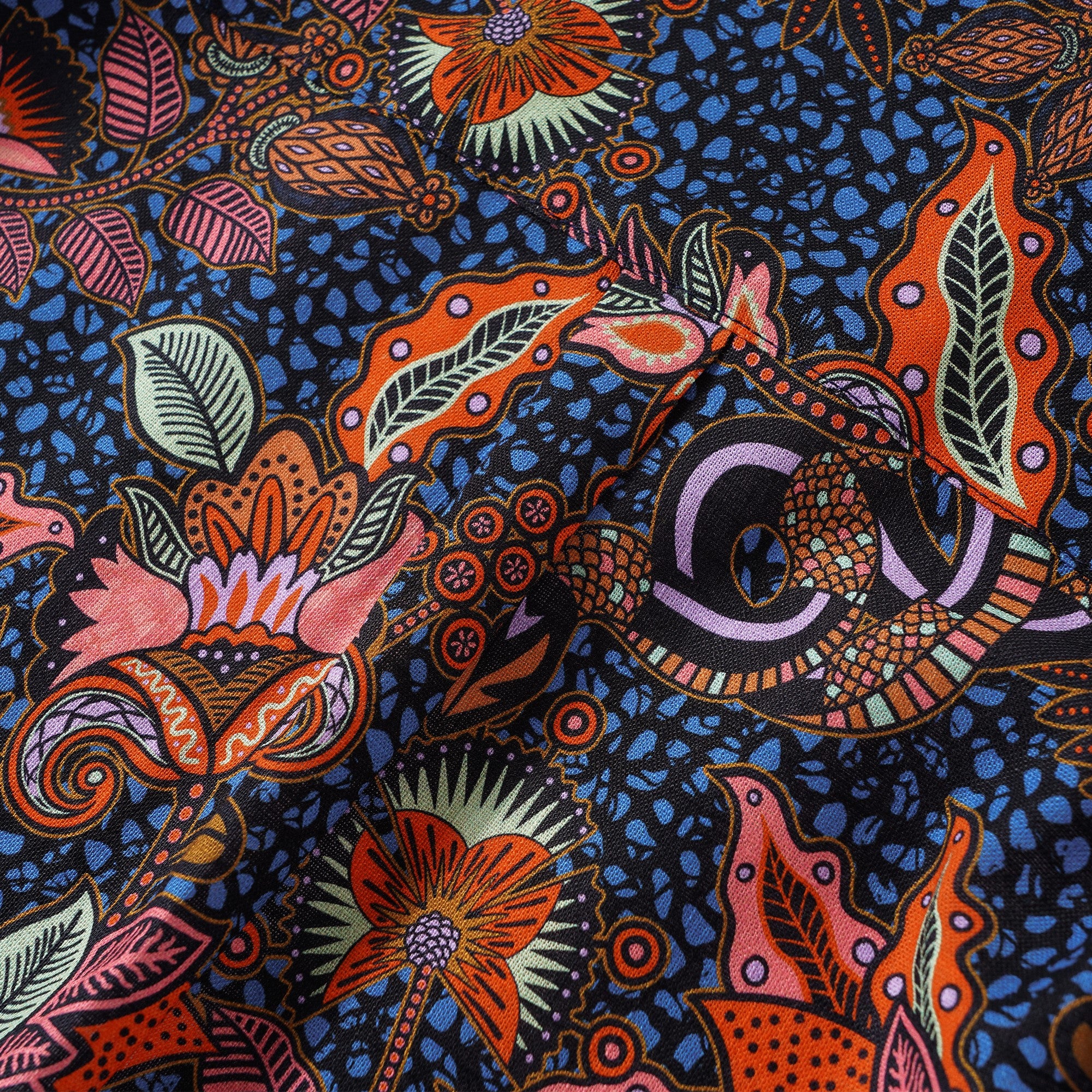 Men's Hawaiian Shirt Long Sleeve Button-down 100% Cotton Green Aloha Chameleon Ankara