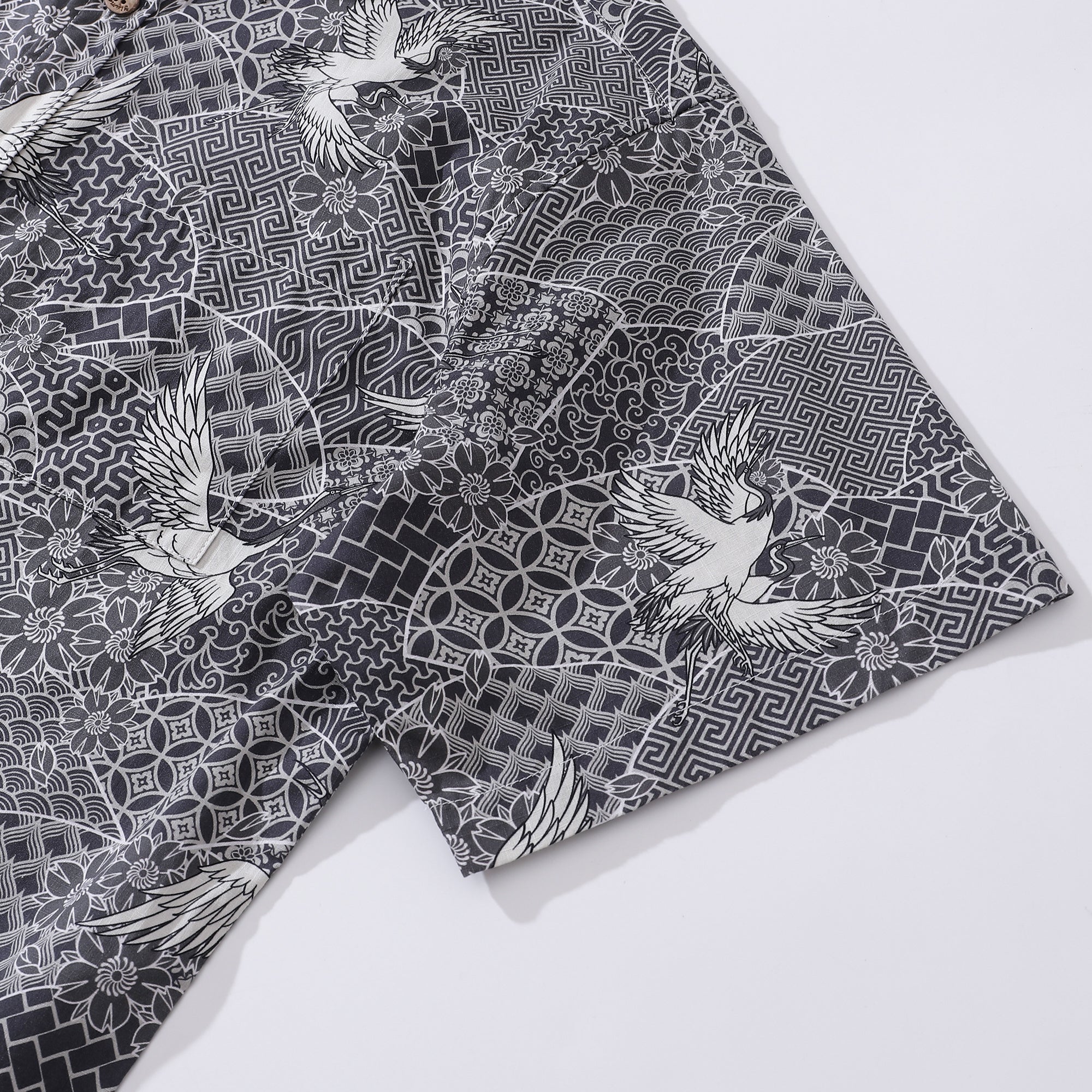 Chemise Grise Grue Pour Hommes Chemise Hawaïenne en Coton Chemise Aloha Amusante Chemise à Boutons Courte à Manches