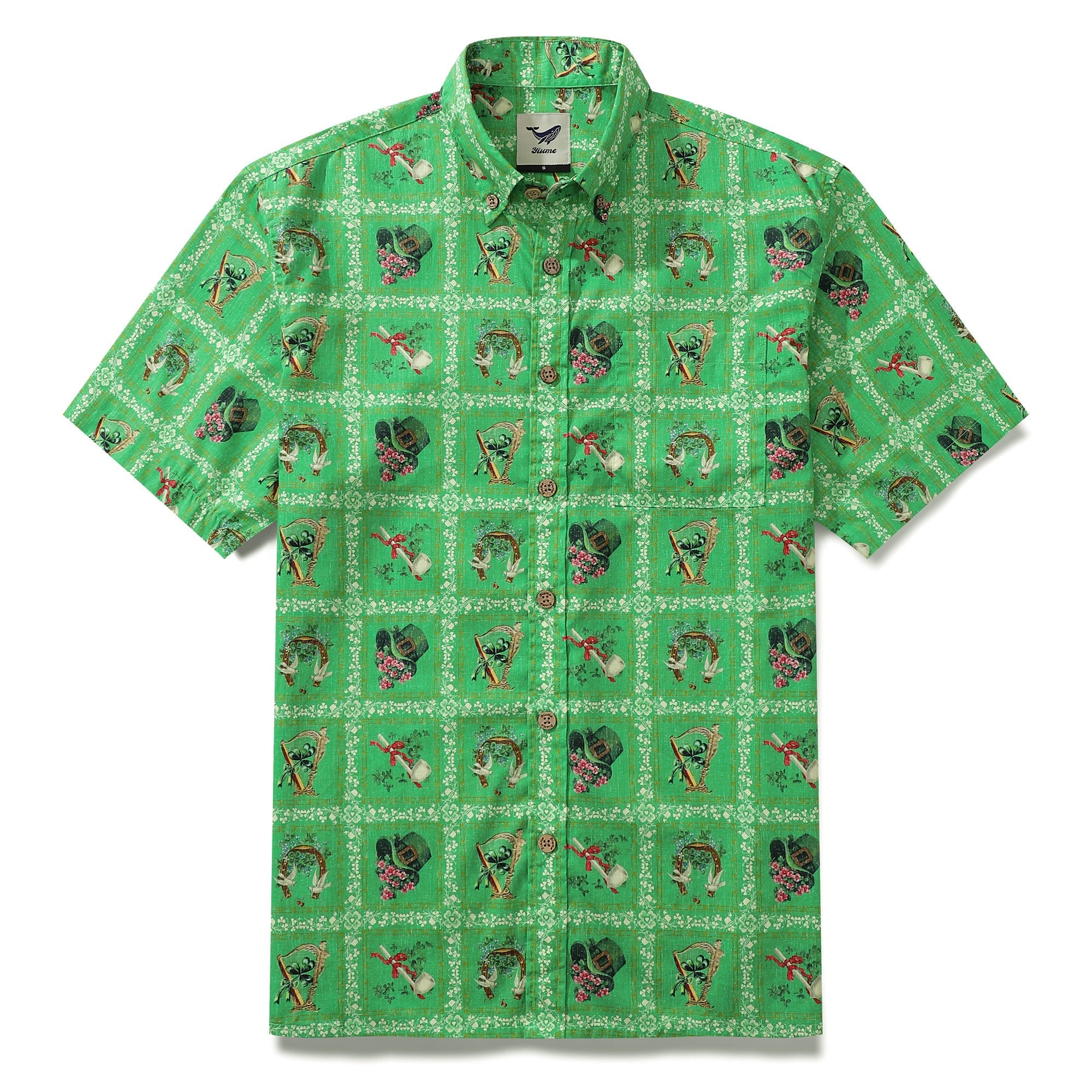 Hawaiian Shirt For Men Green St. Patrick's Day Short Sleeve Cotton Shirt Green Carnival