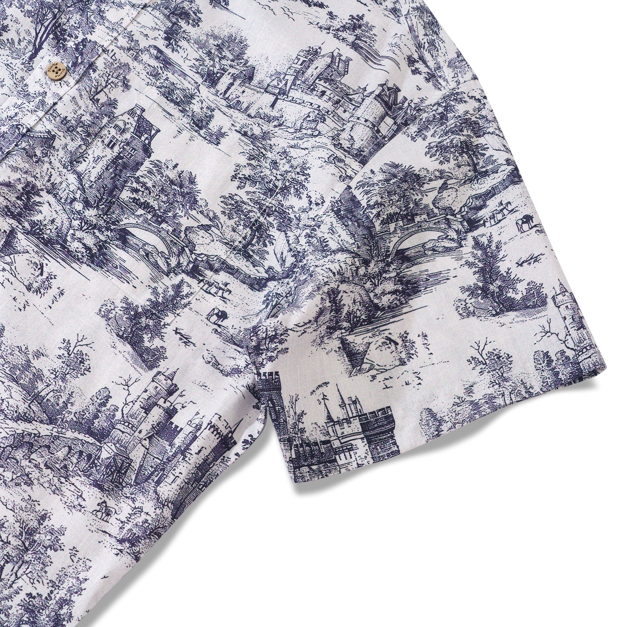 Chemise en Toile de Jouy pour Homme, Chemise Hawaïenne Paysage, Vêtements de Resort, Chemise à Manches Courtes, Chemise Aloha Blanche à Boutons.