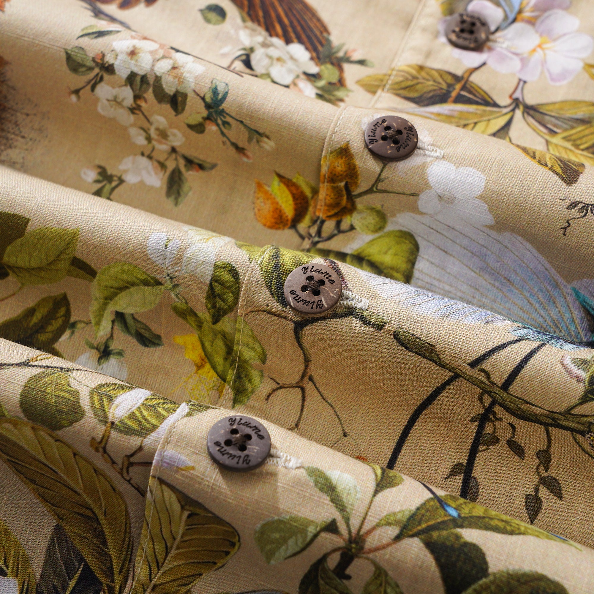 Men's Hawaiian Shirt Short Sleeve Camp Collar 100% Cotton Beige Aloha Shirt