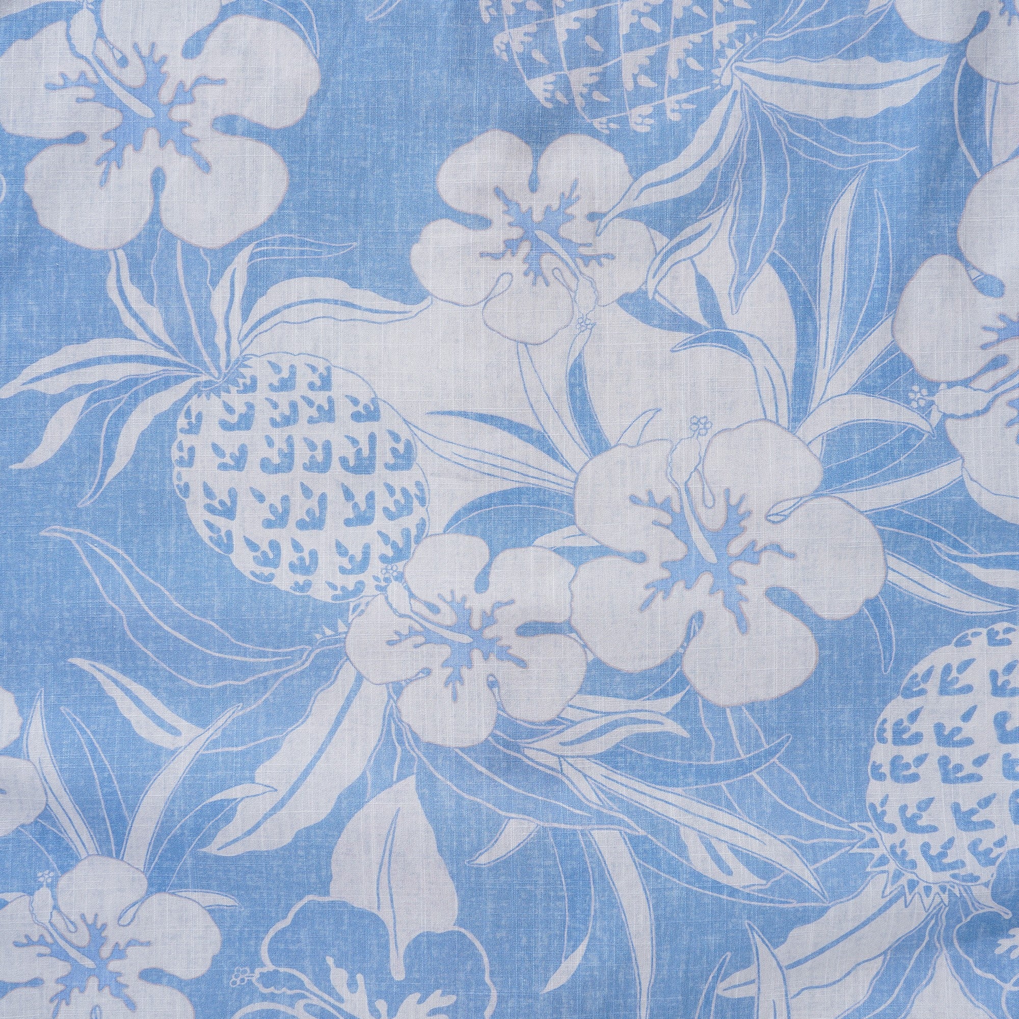 Chemise hawaïenne masculine à manches courtes à manches courtes 100% coton blue ananas et hibiscus hawaïen