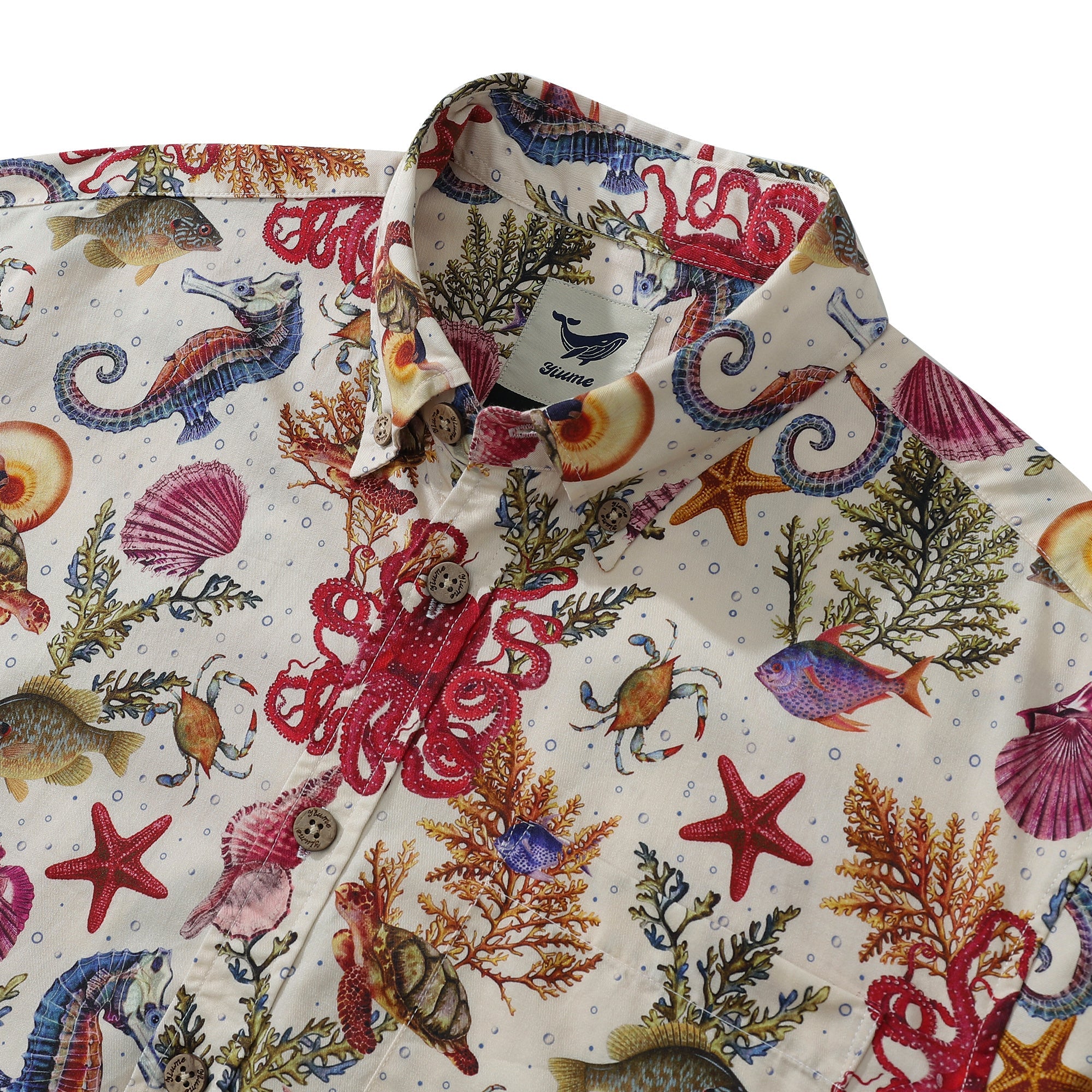 Chemise hawaïenne funky pour homme Imprimé de la vie marine Hippocampe Pieuvre en coton à boutons