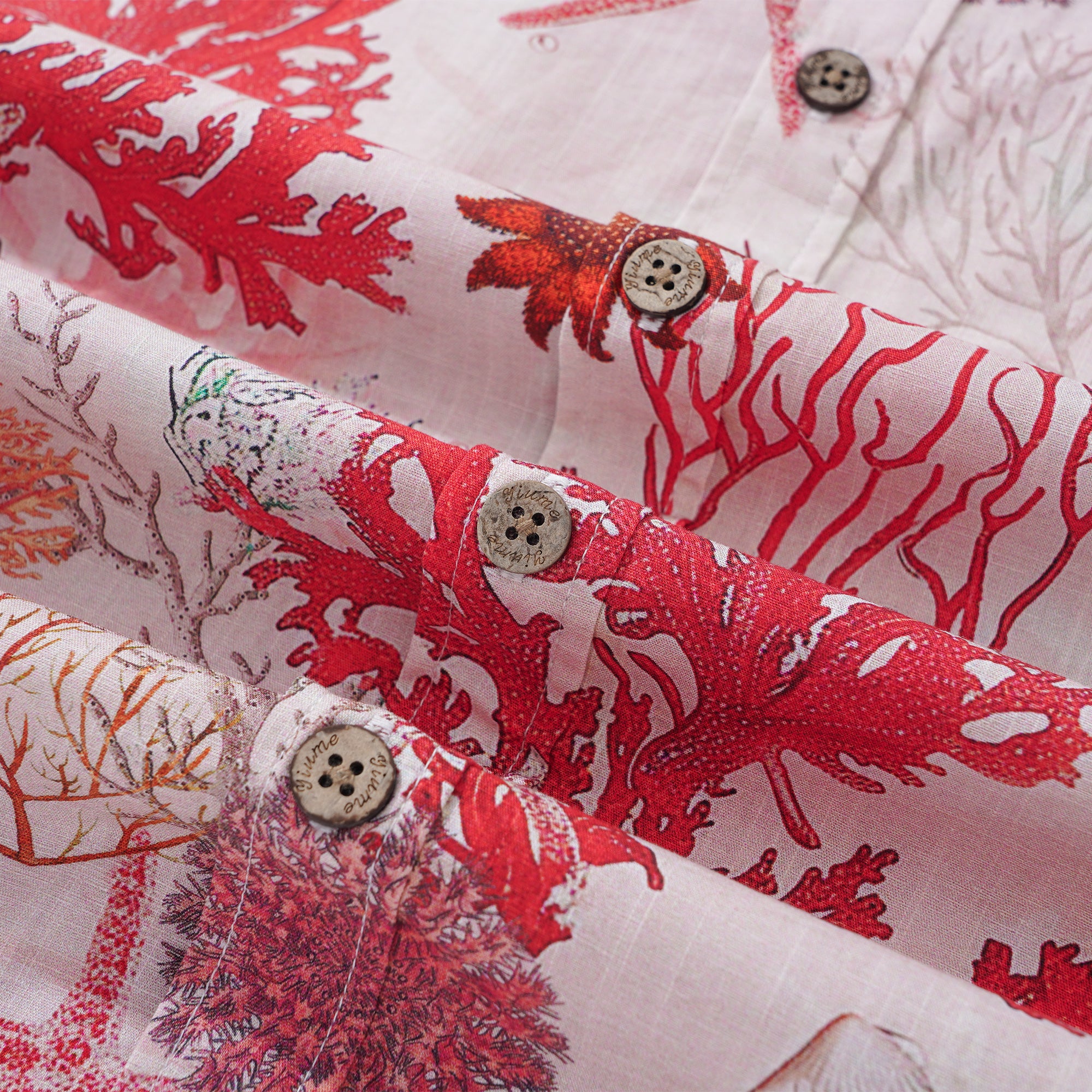 Men's Marine Life Hawaiian Shirt Short Sleeve Button-down 100% Cotton Pink Aloha Coral Reverie