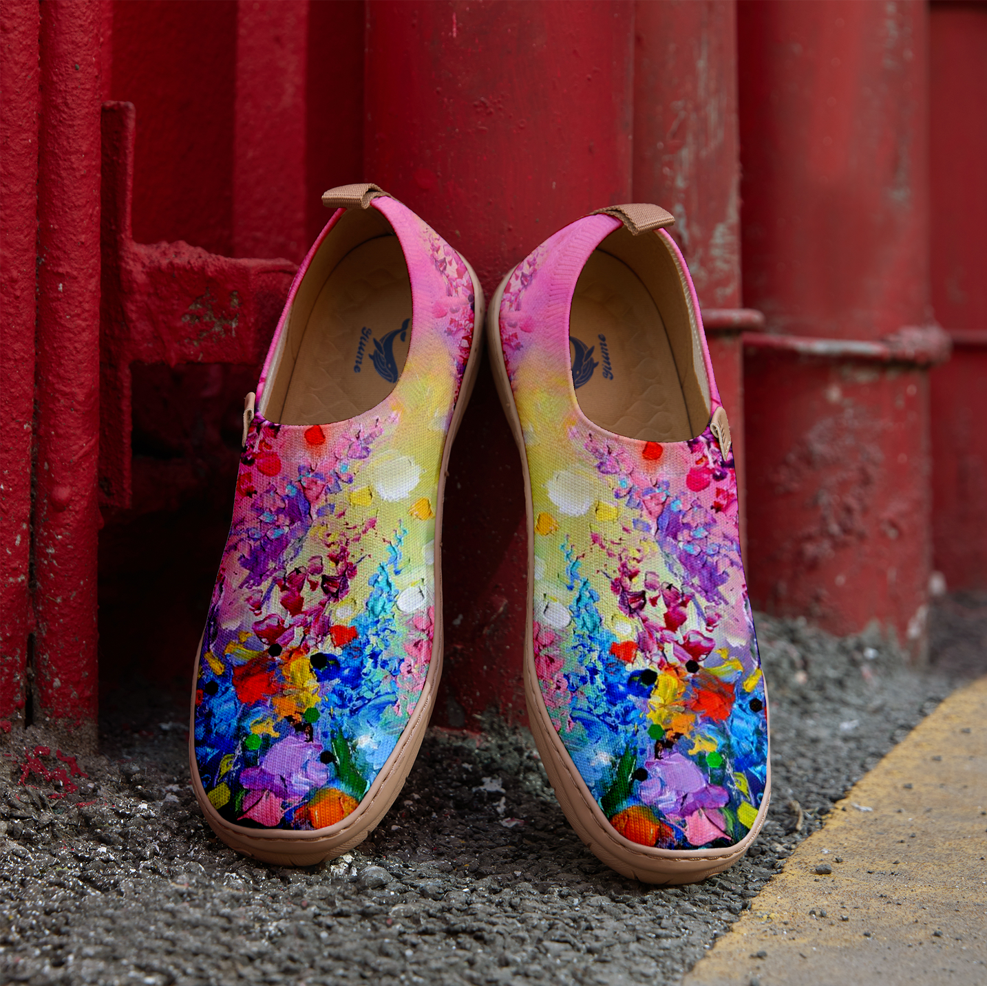 Yiume Frauenkunst Slip-on-Schuhe bequeme atmungsaktive Strick-Freizeitschuhe, Pastellblatt Ozeanblüte