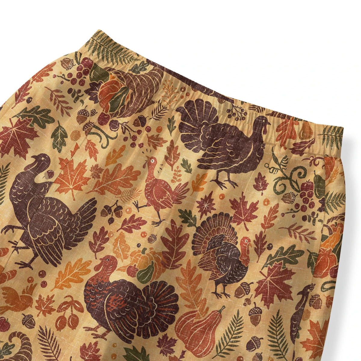 Women's yellow leaf print pants, 100% cotton, Thanksgiving theme