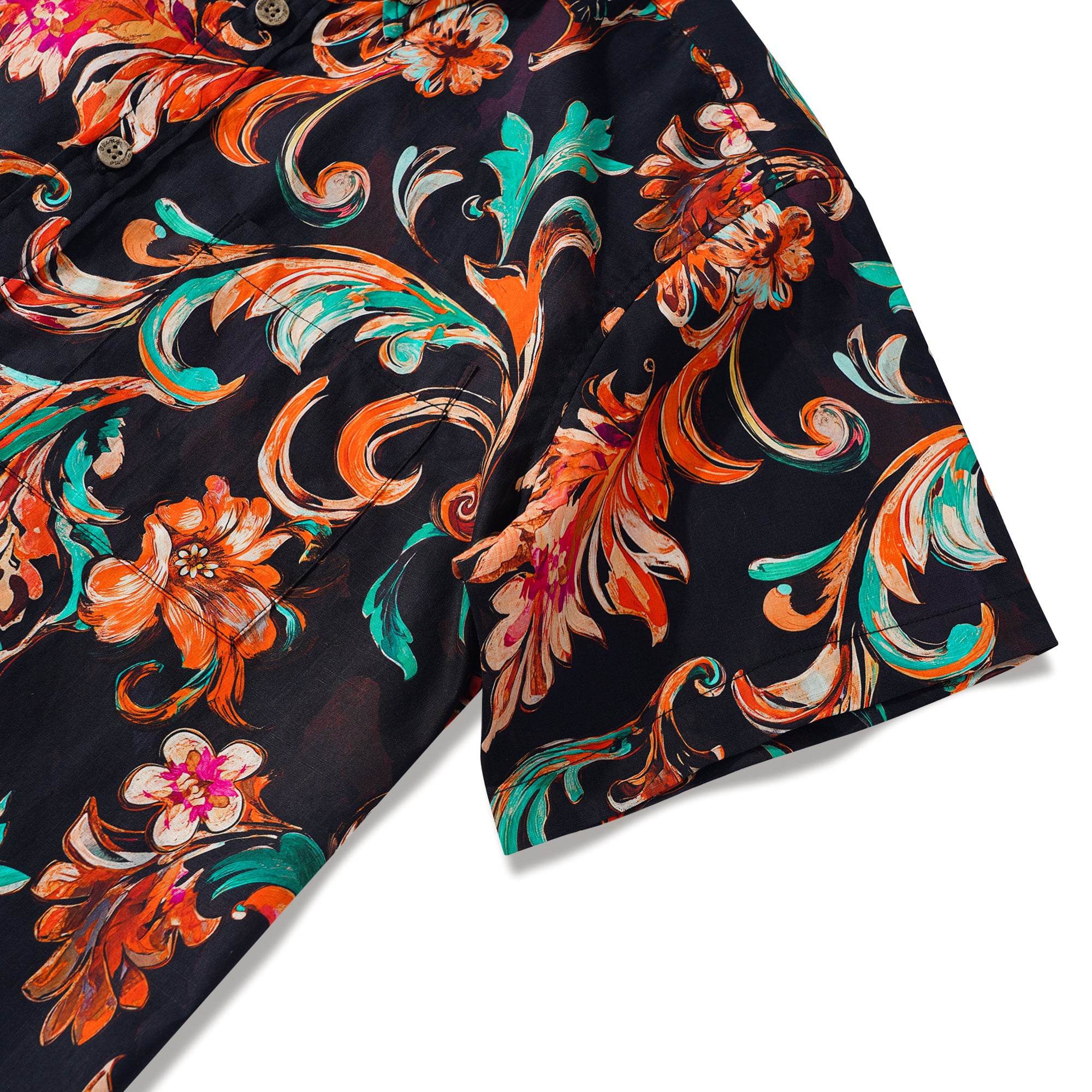 Chemise hawaïenne pour homme à manches courtes, boutonnée, 100 % coton, marron, Aloha Fleurs de Feu.