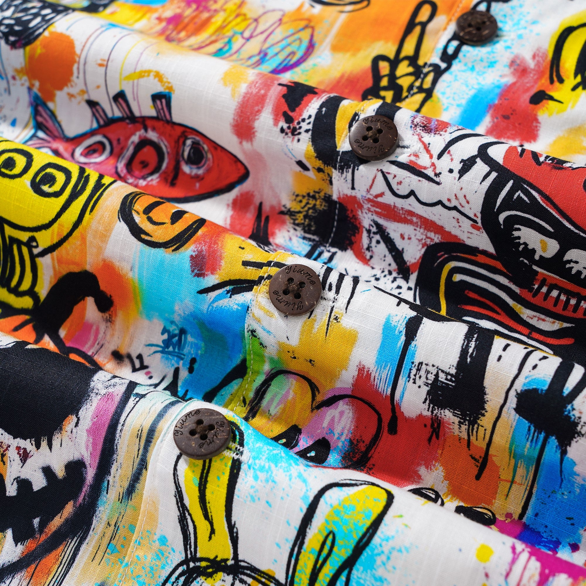 Hawaiian Shirt For Men Halloween Short Sleeve Camp Collar Shirt 100% Cotton White Aloha Graffiti Madness Party