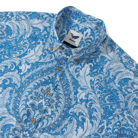 Chemise hawaïenne pour hommes Chemise à boutons cobalt rêve à manches courtes 100 % coton Chemise Aloha