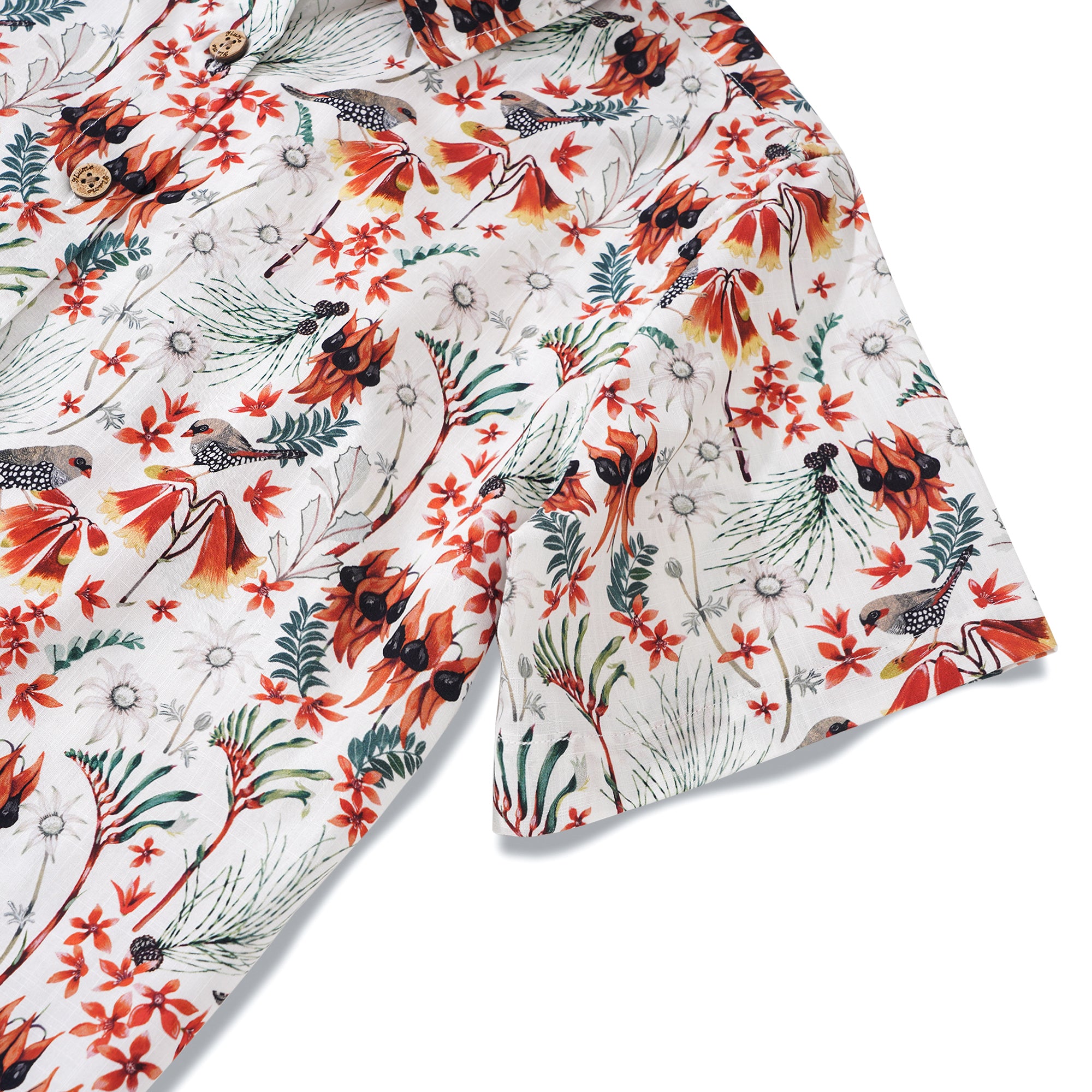 Bouton à manches courtes à manches courtes à manches courtes 100% en coton Green Aloha Firetail par Eloise