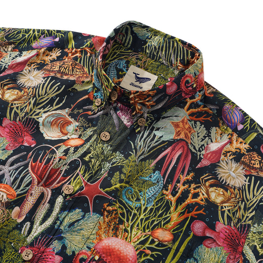 Herren-Hawaiian-Hemd Kurzärmel Button Down 100% Baumwollgrün Aloha Ozean Träume