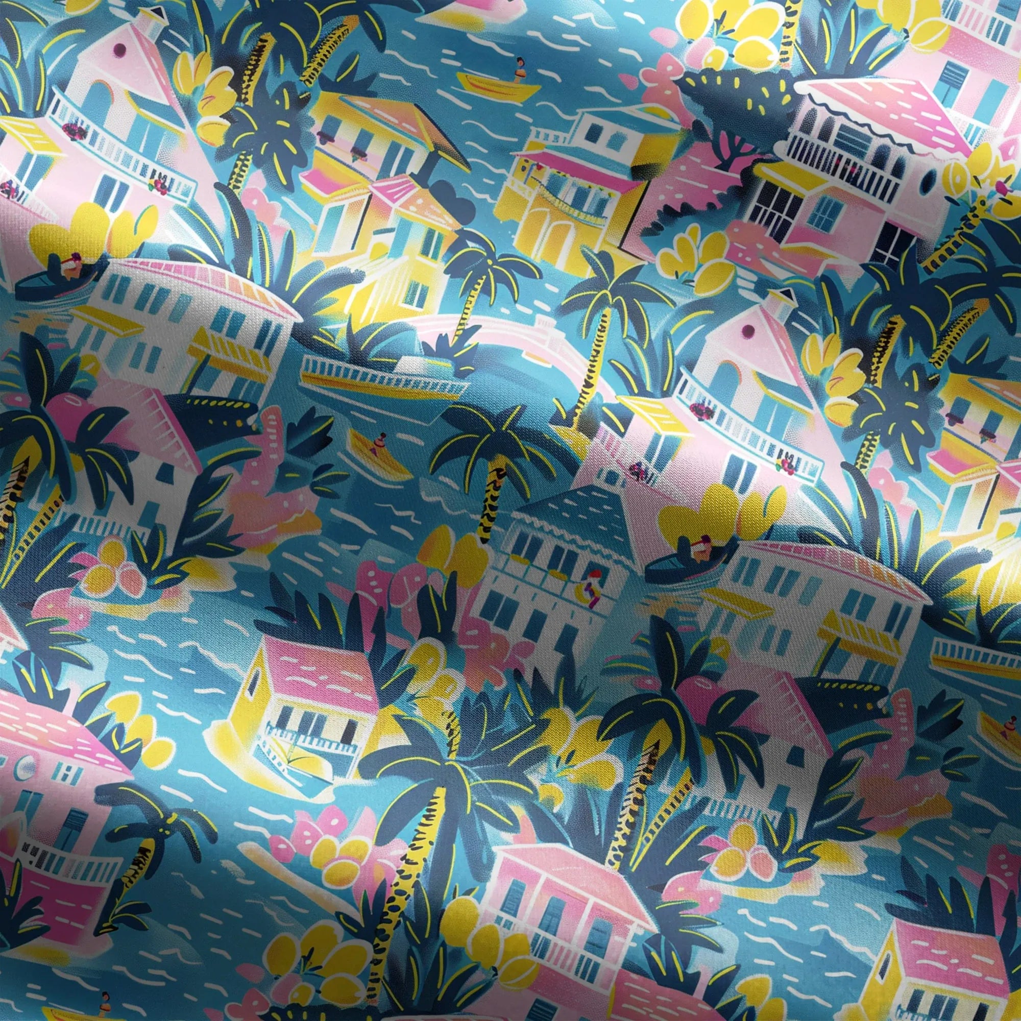 Detail of crew neck on women's aloha macaron blouse