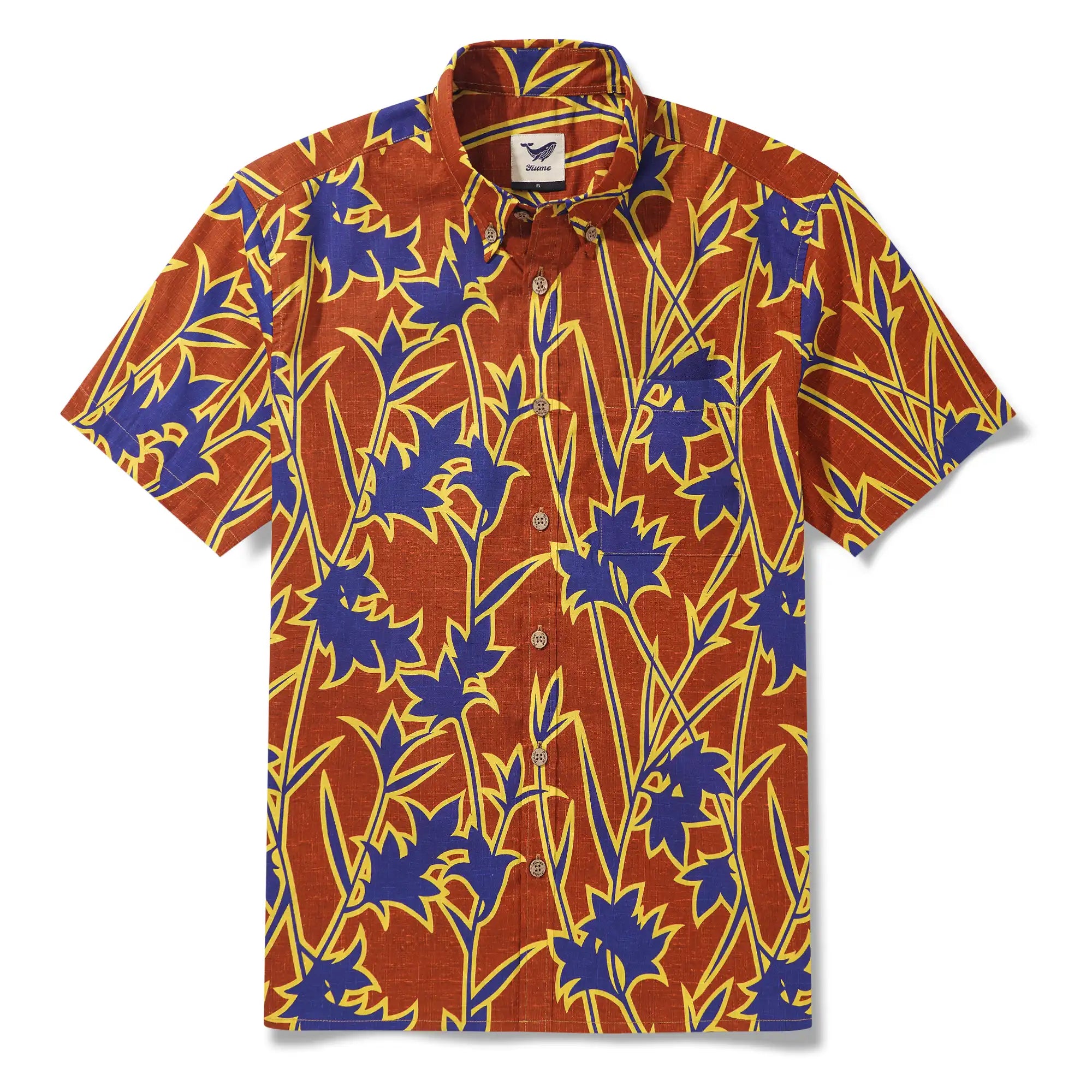 Men's Hawaiian Shirt Short Sleeve Button-down 100% Cotton Blue Aloha Blue Blossom