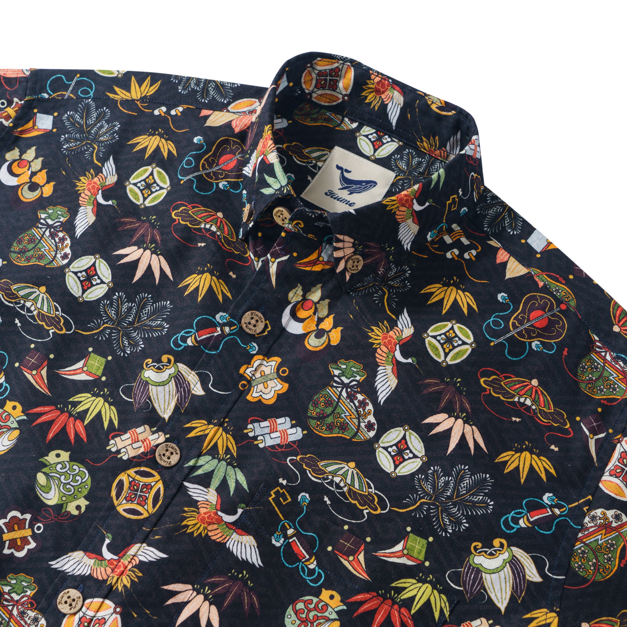 Nippon's Treasure Patterns 100% Cotton Men's Long Sleeve Button-down Shirt Aloha Hawaiian