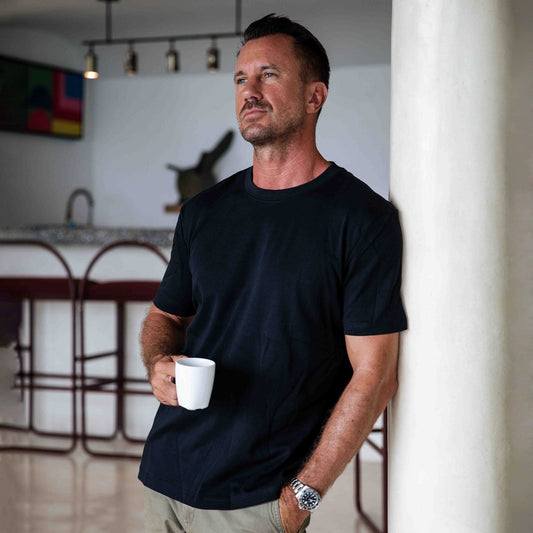 Stain-proof Crew Neck Black Short Sleeve Basic Tee Shirt Stain-proof Basic Tee Black