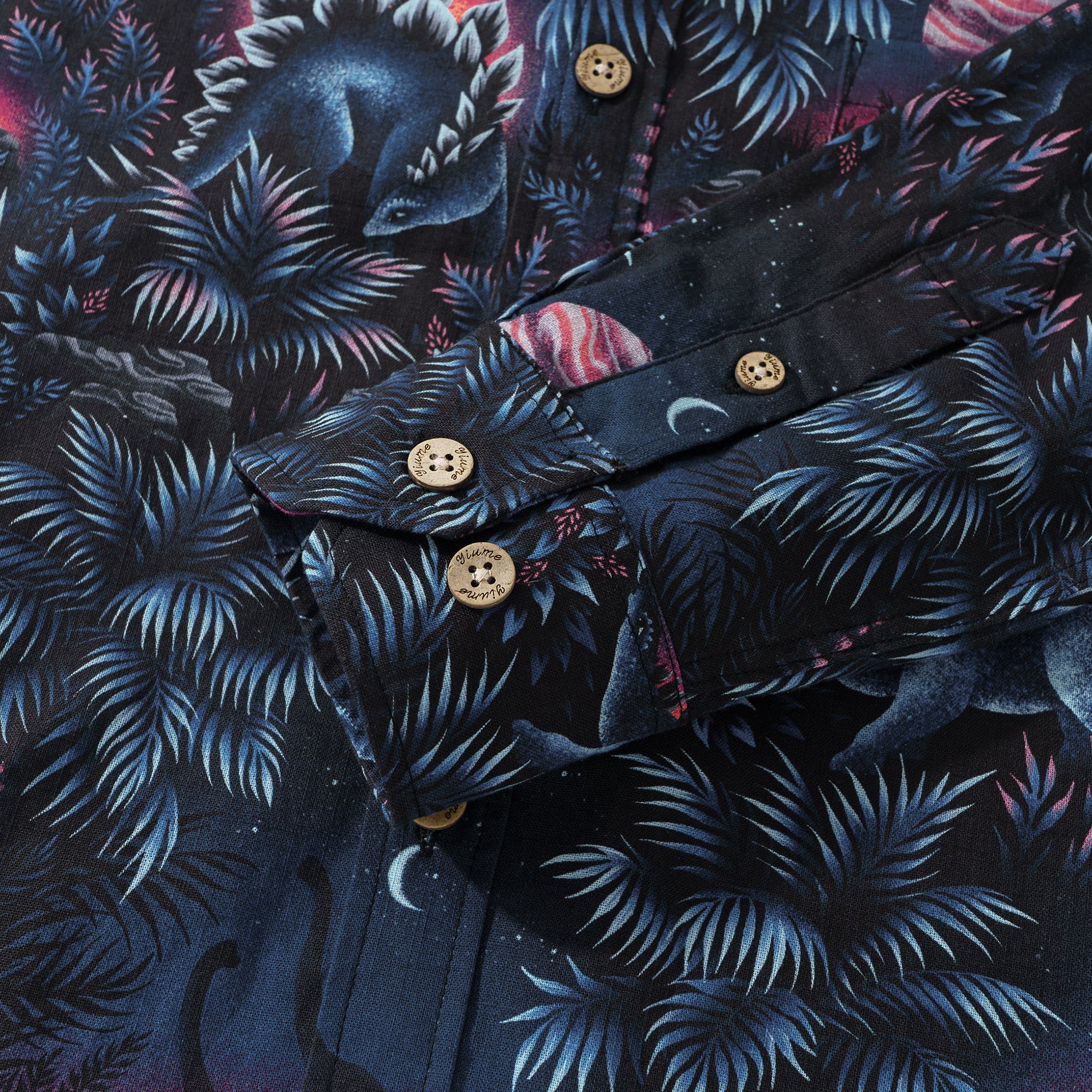 Men's Hawaiian Shirt Dinosaur Lagoon By Andrea Muller Cotton Button-down Long Sleeve Aloha Shirt