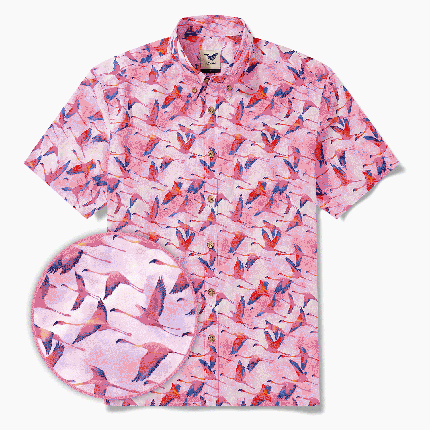 Men's Hawaiian Shirt Short Sleeve Button-down 100% Cotton Aloha Flamingo Migration Symphony In The Clouds