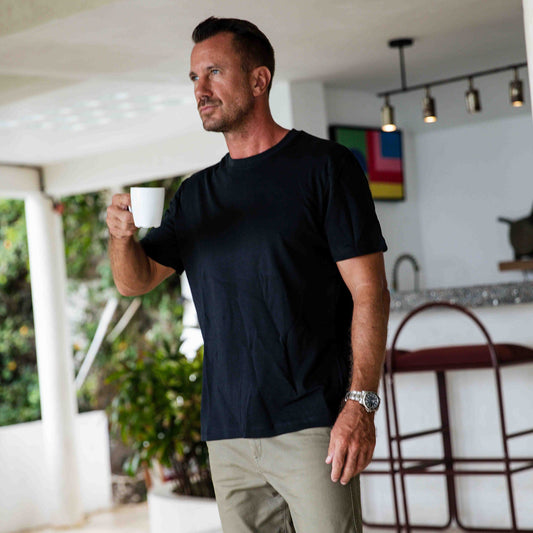 Stain-proof Crew Neck Black Short Sleeve Basic Tee Shirt Stain-proof Basic Tee Black