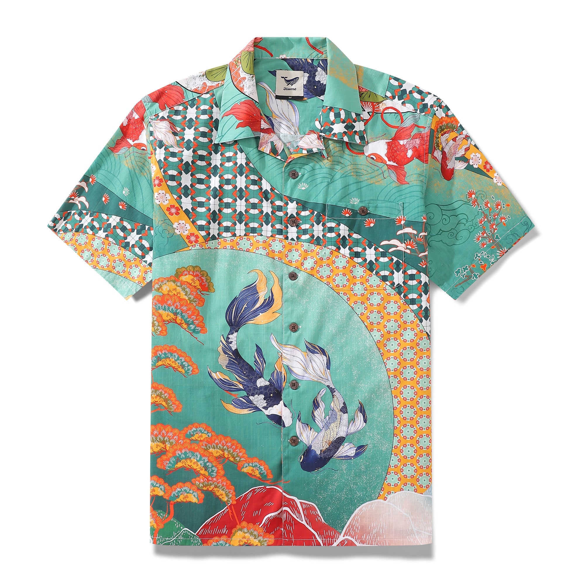 Chemise hawaïenne verte pour hommes Dansant gracieusement Chemise poisson 100% coton