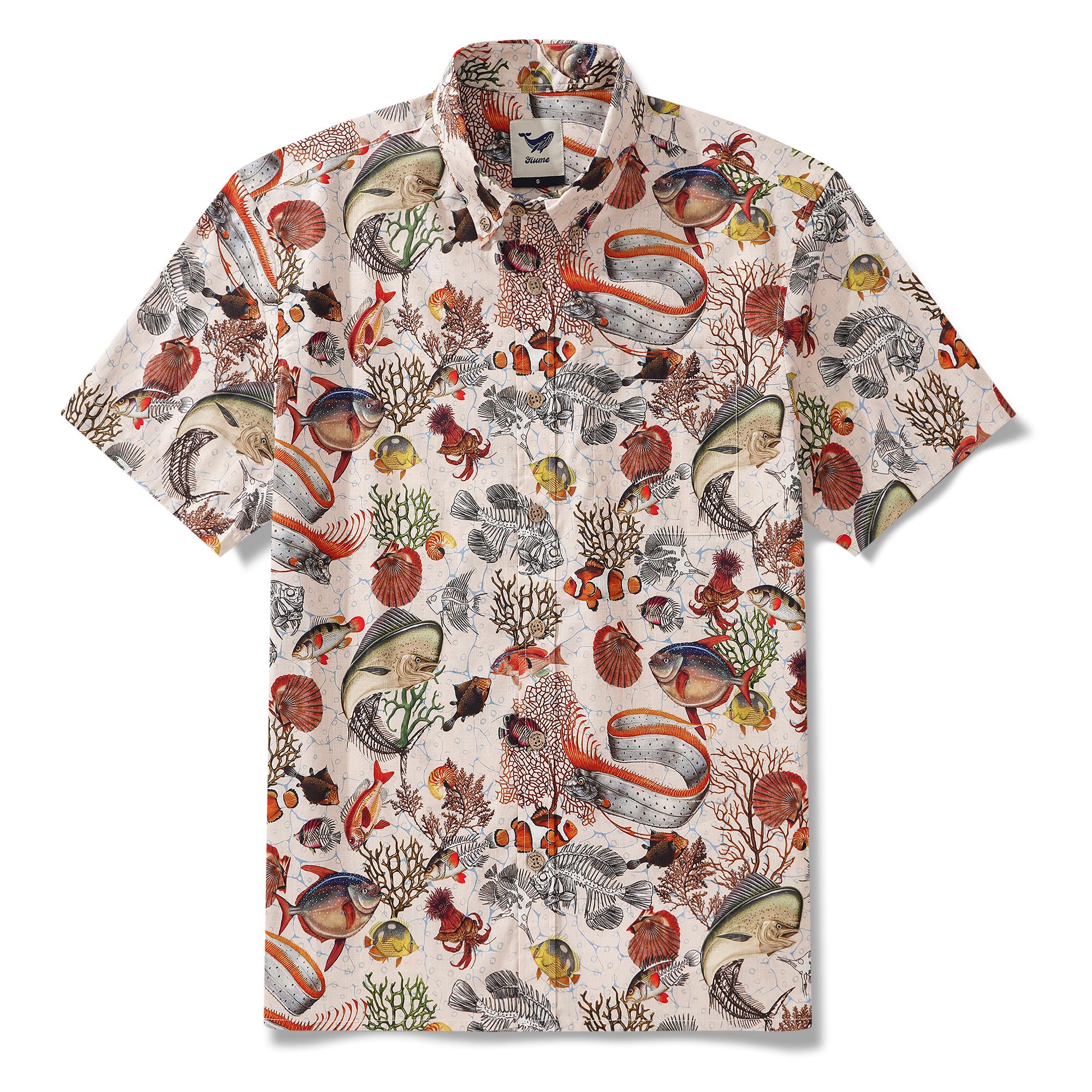 Herren-Hawaiian-Hemd Kurzärmel Button Down 100% Baumwolle gelbe Aloha King Makrel für nicht zu verzeichnete Freunde