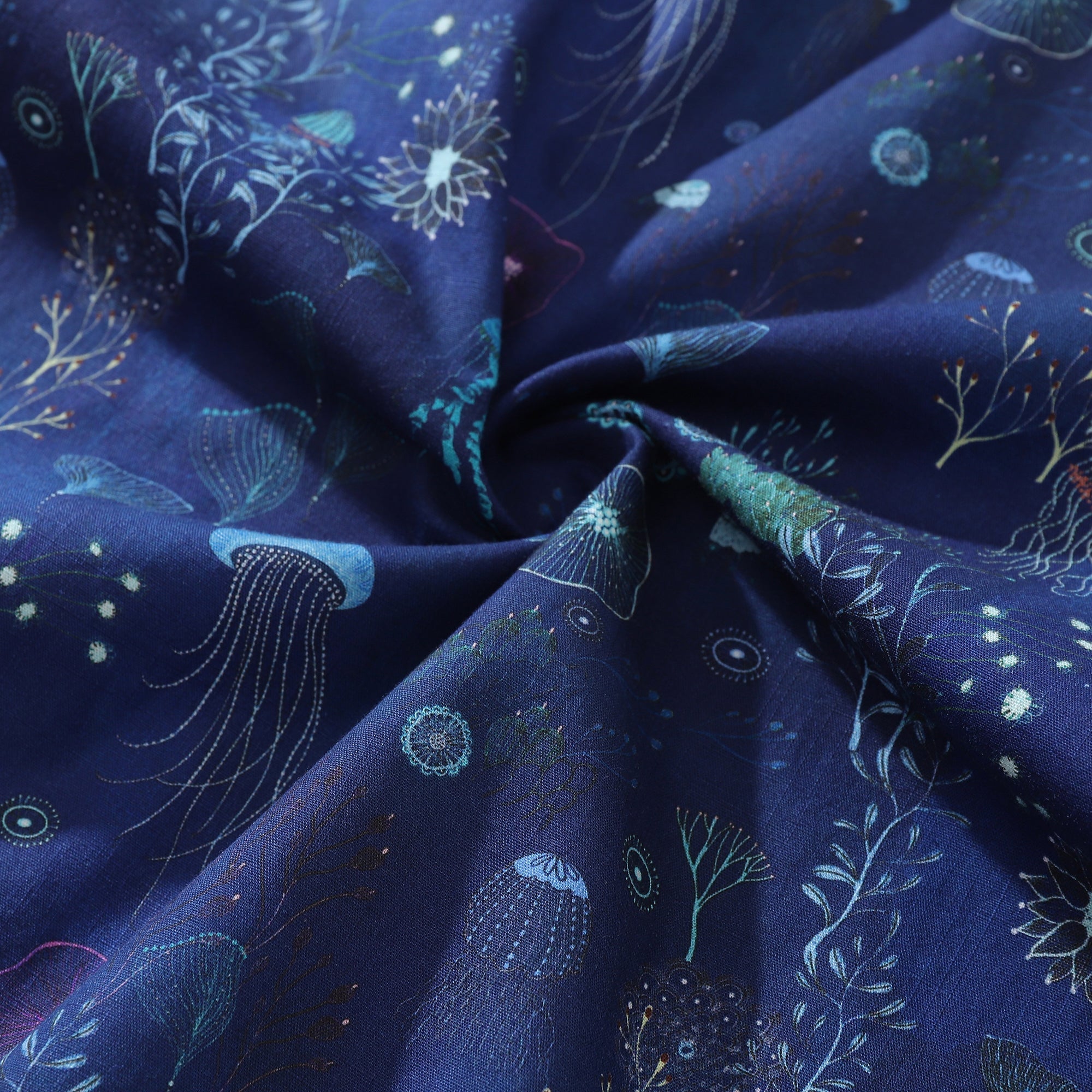 Men's Deep Blue Hawaiian Shirt 100% Cotton Button-down Short Sleeve Jellyfish Aloha Shirt