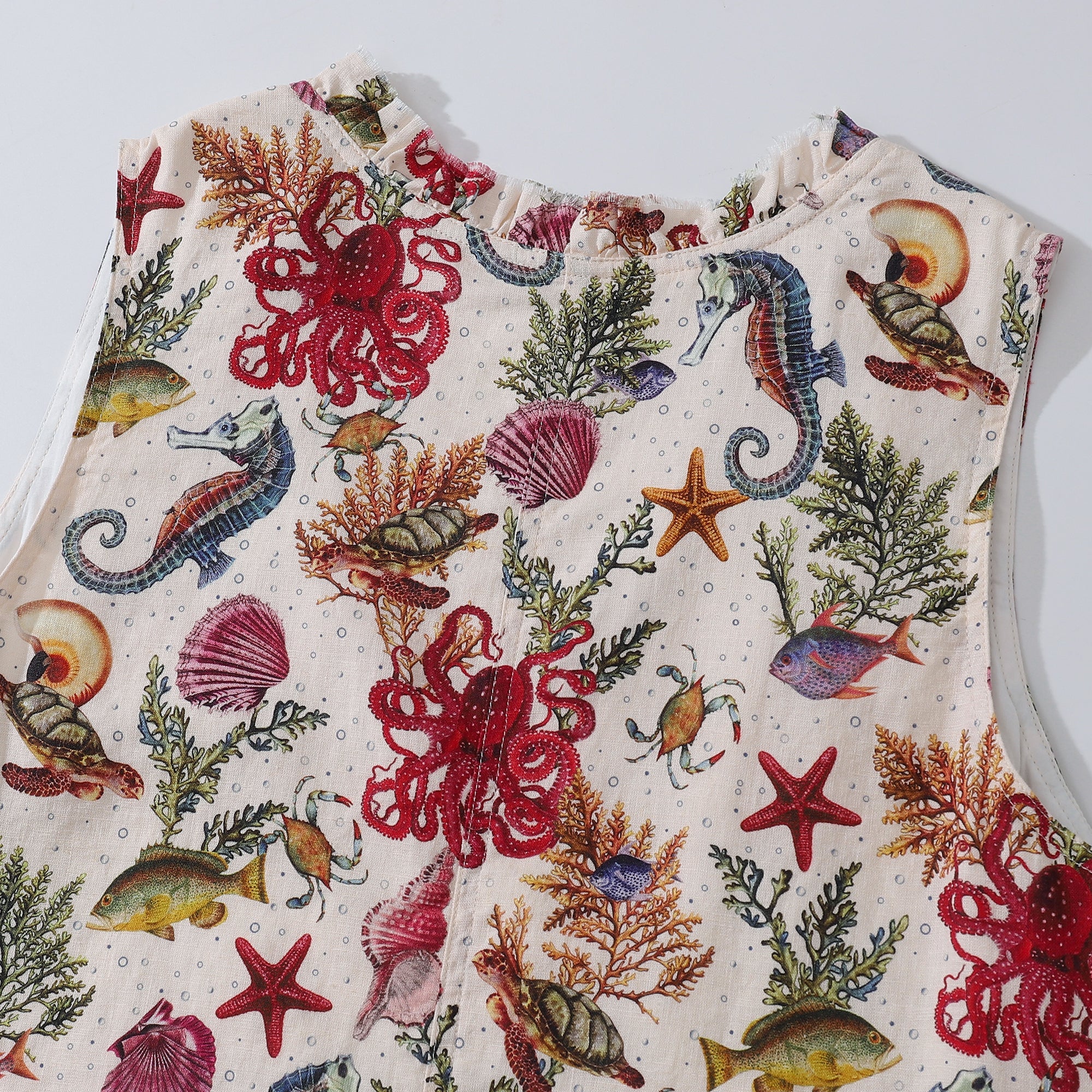 Hawaiian Dress For Women Tropical Vacation Dress Marine Life Seahorse Octopus V-Neck dressesSleeveless Dress Marine Life Dress