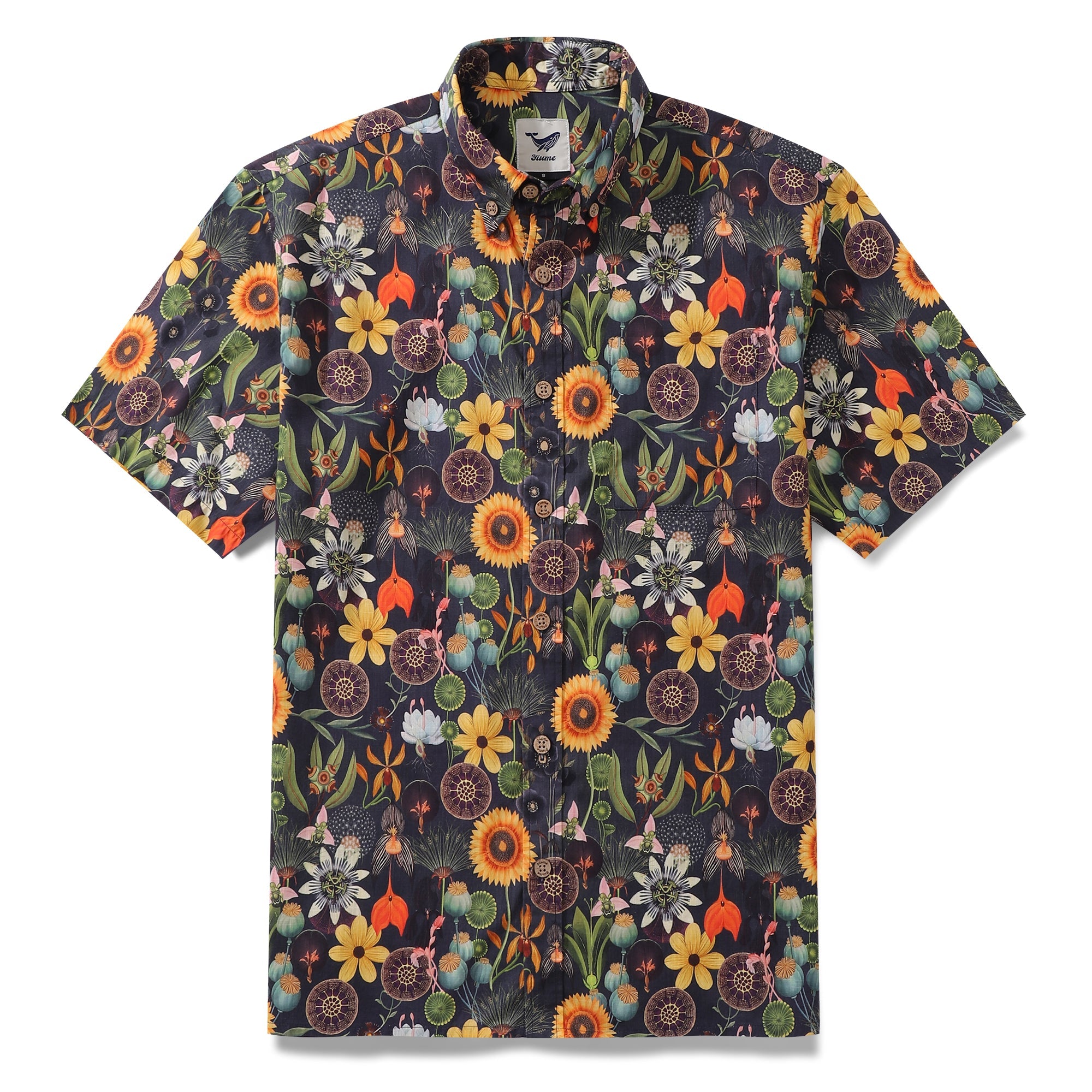 1930s Floral Hawaiian Shirt For Men Sunflower Shirt 100% Cotton Short Sleeve Button-down Dress Shirt