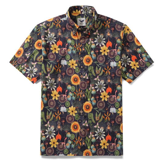 Chemise hawaïenne florale des années 1930 pour hommes, chemise tournesol en coton, à boutons, à manches courtes.