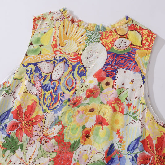 Vestido Hawaiano para Mujeres Floral y Frutal con Escote en V Oceánico