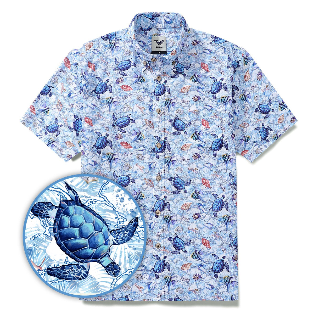 Chemise Homme Tortue Bleue Chemise Hawaïenne en Coton Boutonnée à Manches Courtes Aloha