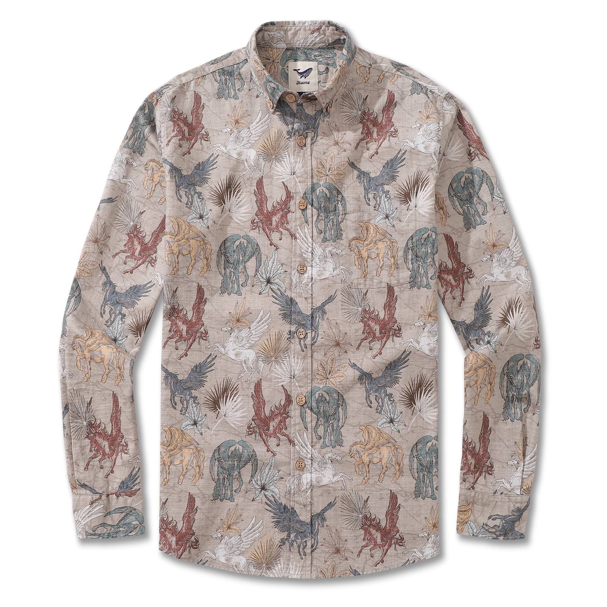 Men's Hawaiian Shirt Pegasus in Flight Cotton Button-down Long Sleeve Aloha Shirt