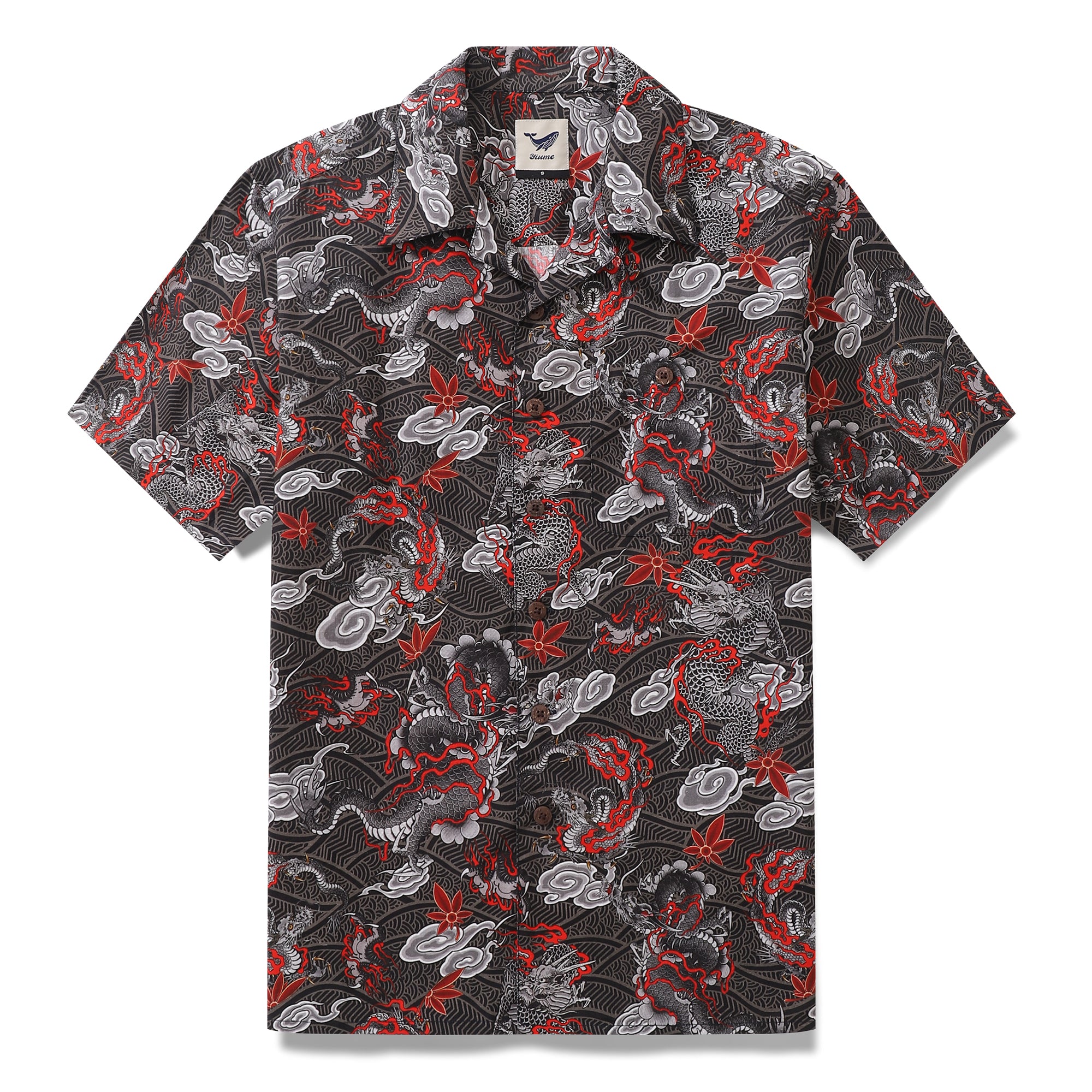 Men's Hawaiian Shirt The Dragon's Flight Print Cotton Camp Collar Shor ...