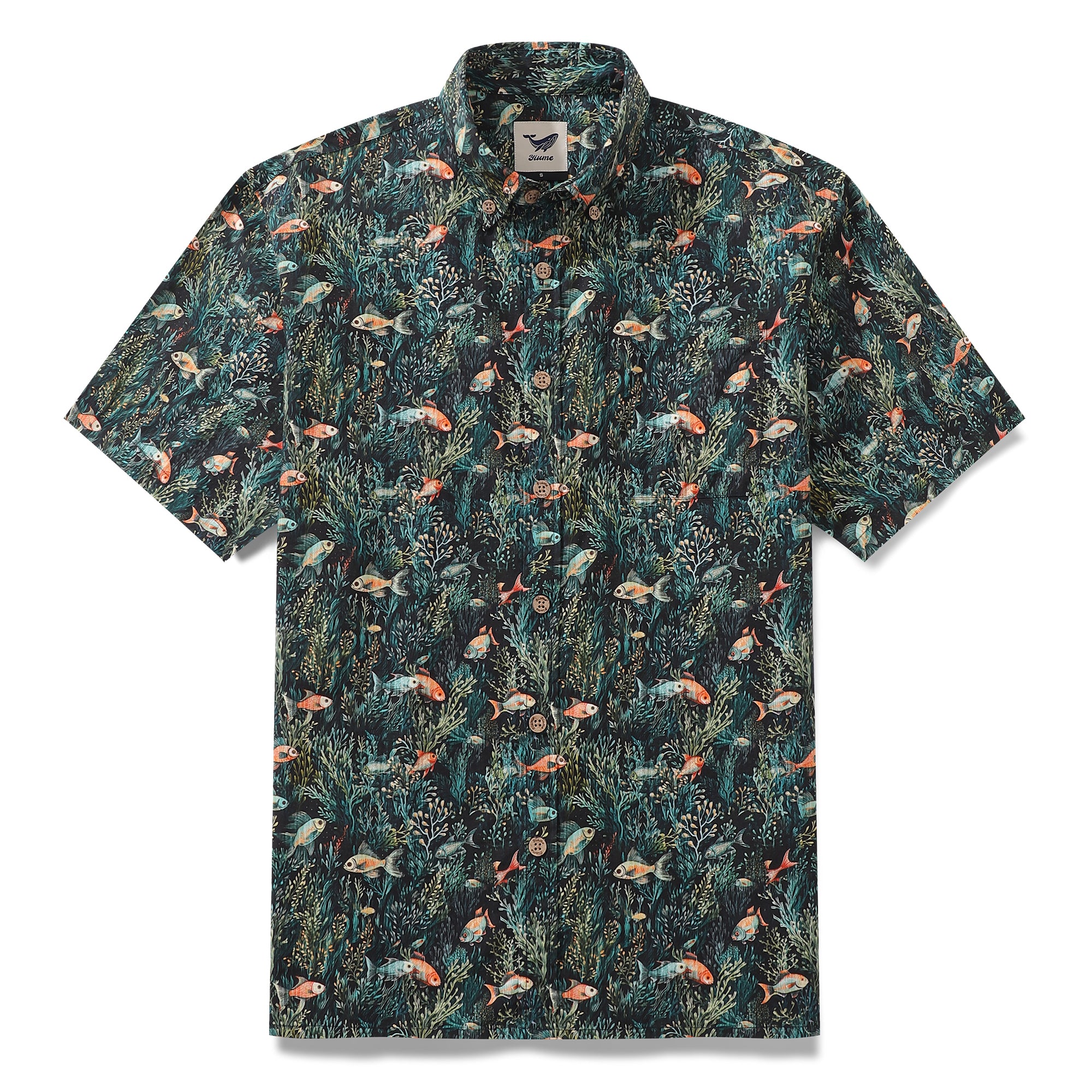 Men's Hawaiian Shirt Under the Sea Print Cotton Button-down Short Slee ...