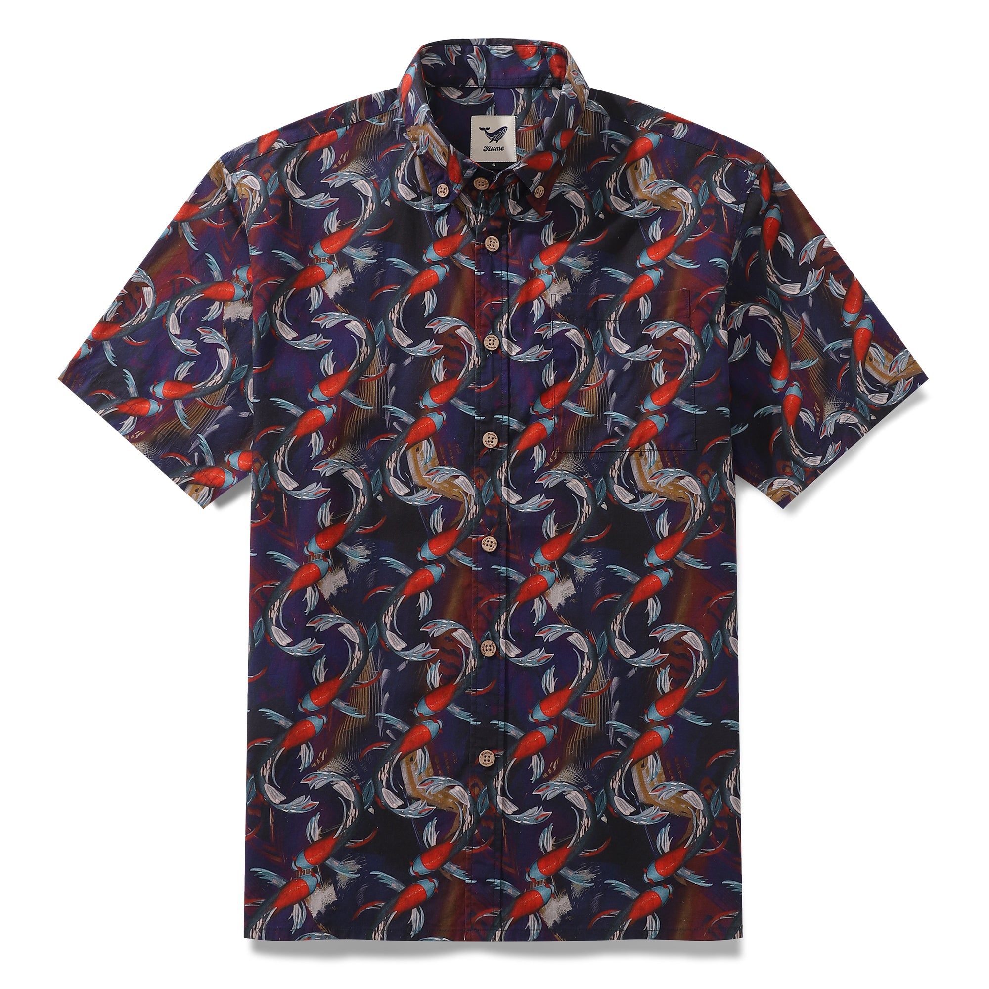 Men's Hawaiian Shirt Good Fortune Koi Print Cotton Button-down Short S ...