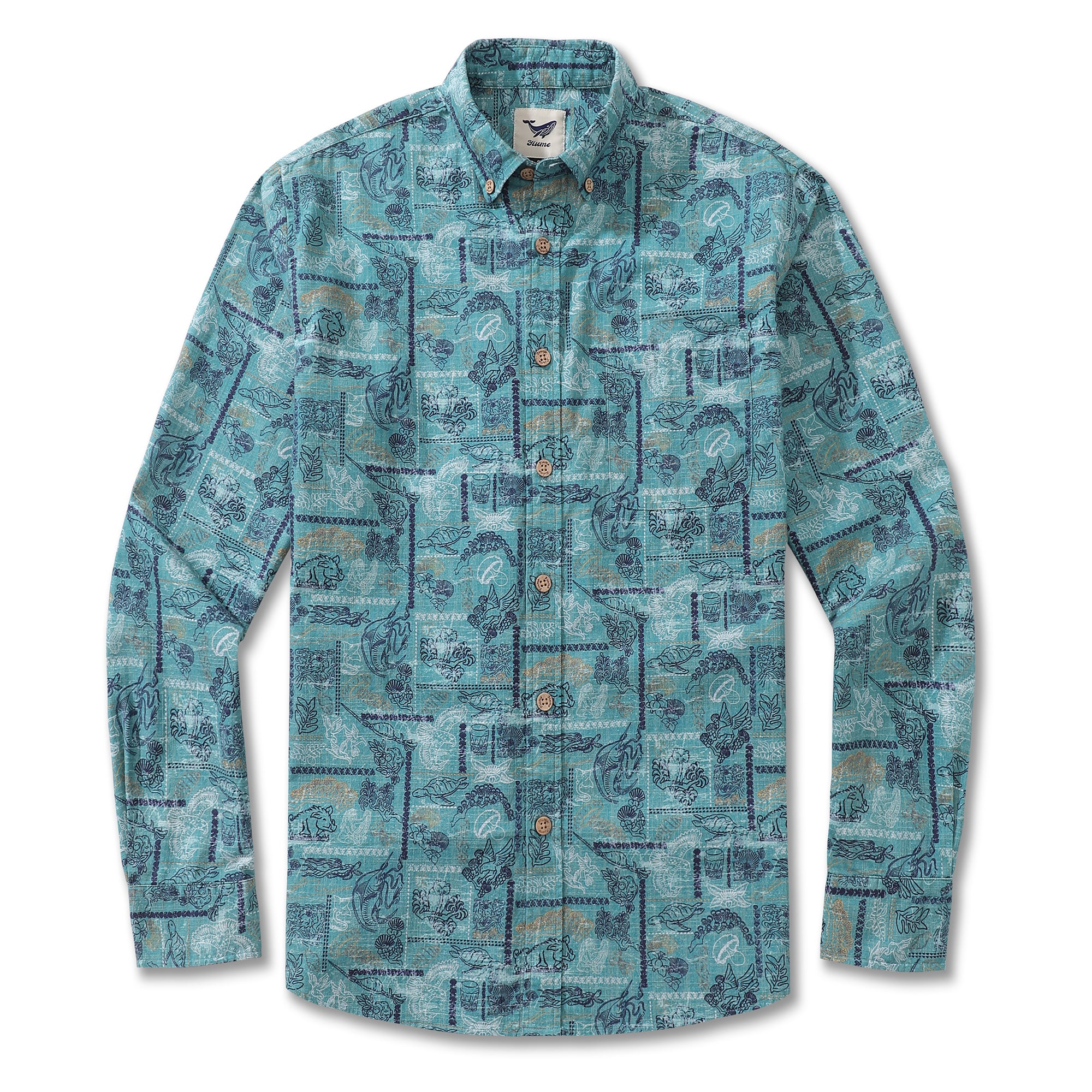 Men's Hawaiian Shirt Pele and Hiiaka Cotton Button-down Long Sleeve Aloha Shirt