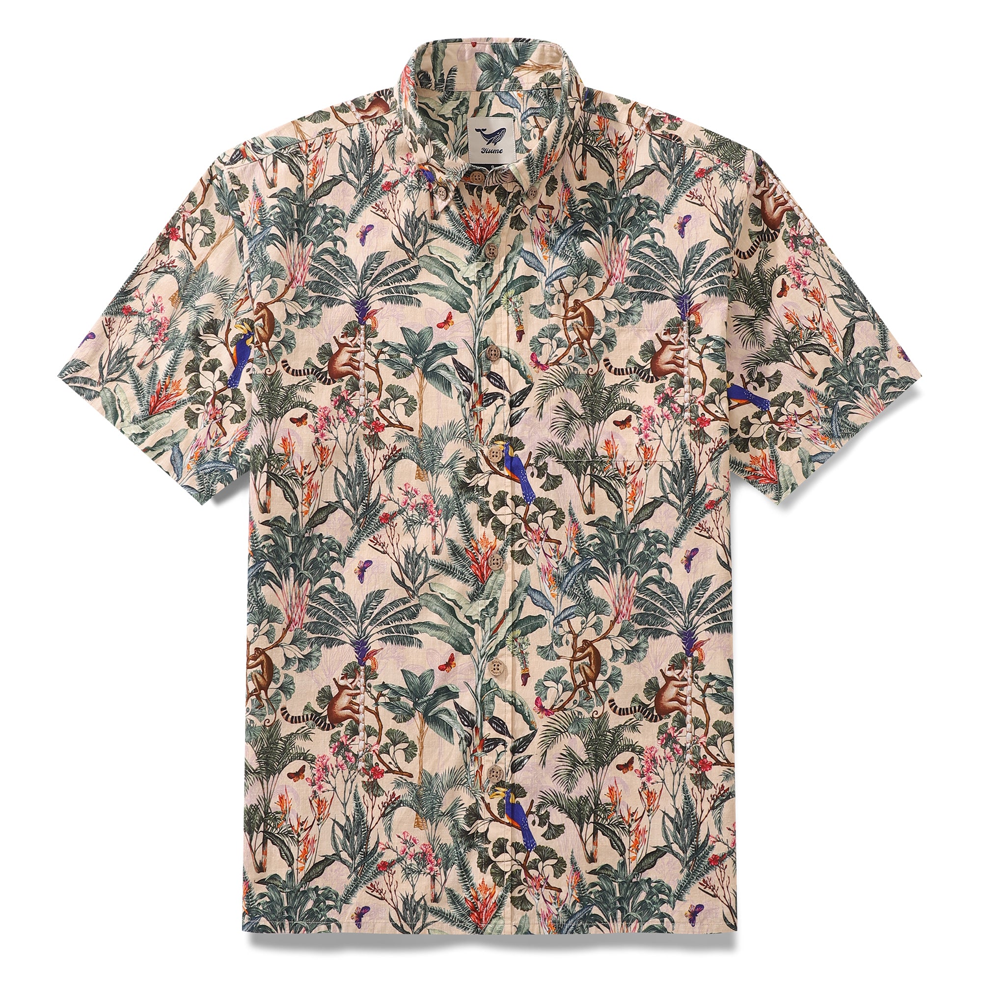 Men's Hawaiian Shirt Tropical Paradise By Wipada Kulenkampff Cotton Button-down Short Sleeve Aloha Shirt