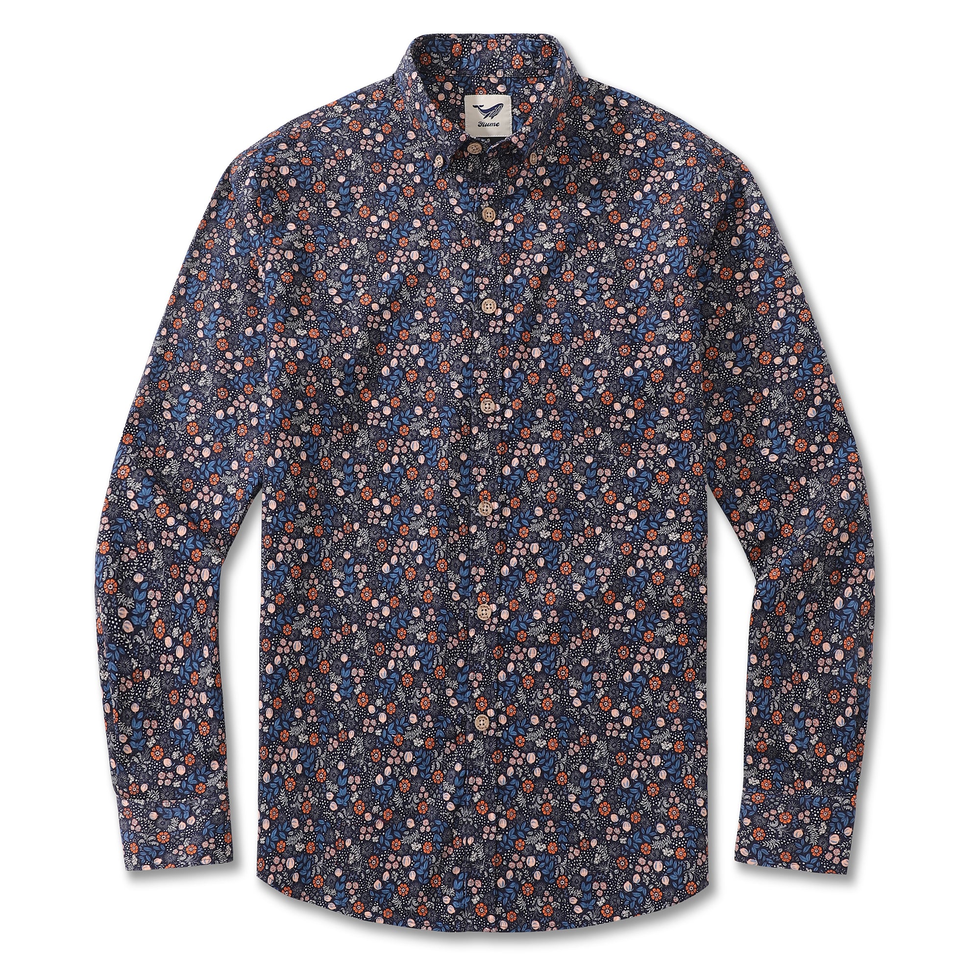 Men's Hawaiian Shirt Falla Pattern By Isoletto Design Cotton Button-down Long Sleeve Aloha Shirt