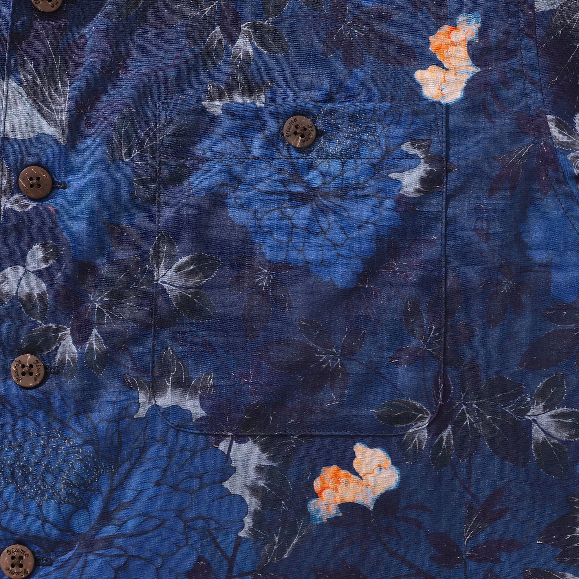 Dark Blue Hawaiian Shirt For Men Peony Shirt Camp Collar 100% Cotton Shirt Peony Dreamscape